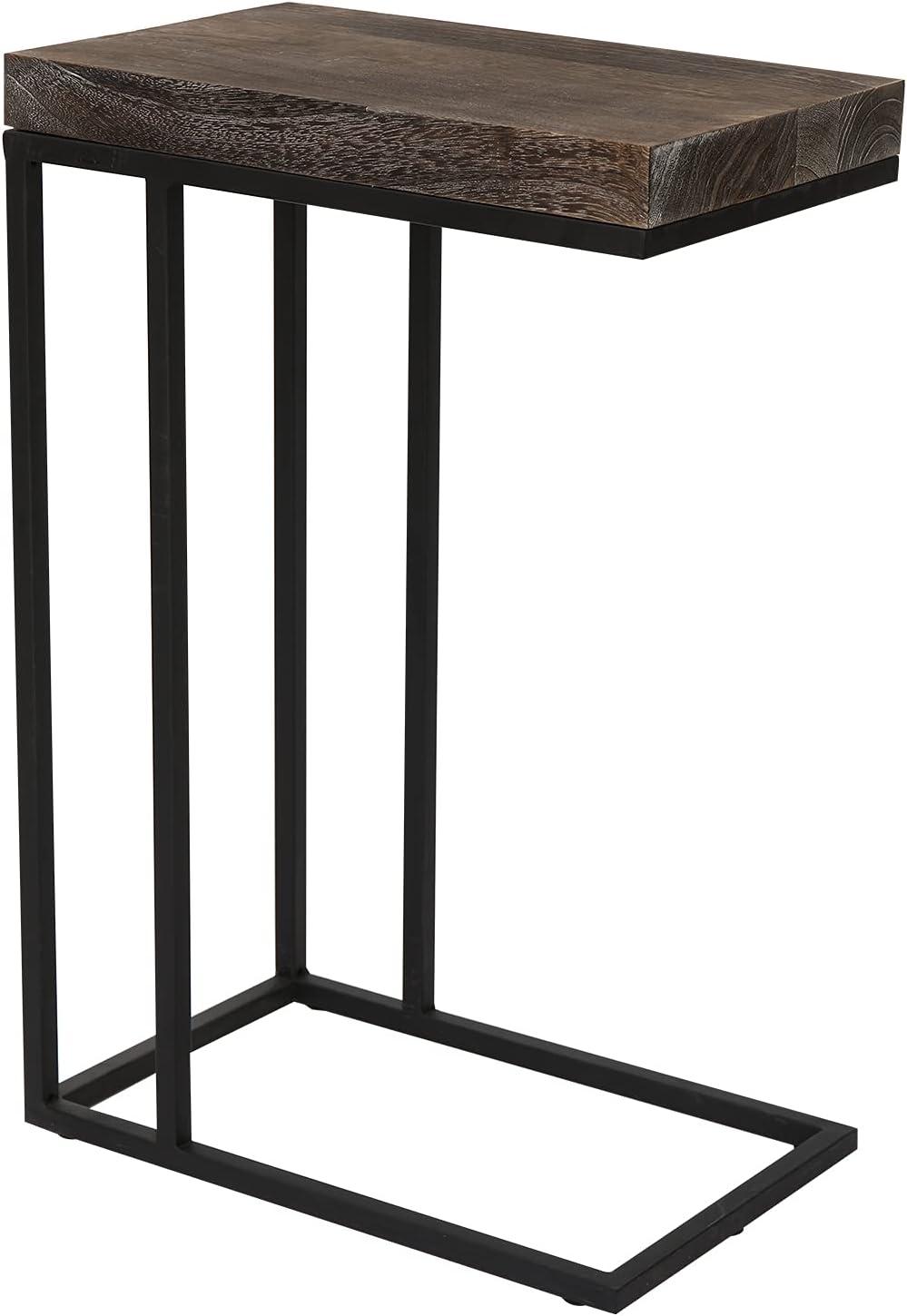 Breeze Casual C Shaped End Table Metal Frame Rustic Brown - Proman Products: Slide Under Sofa, Snack & Lamp Stand