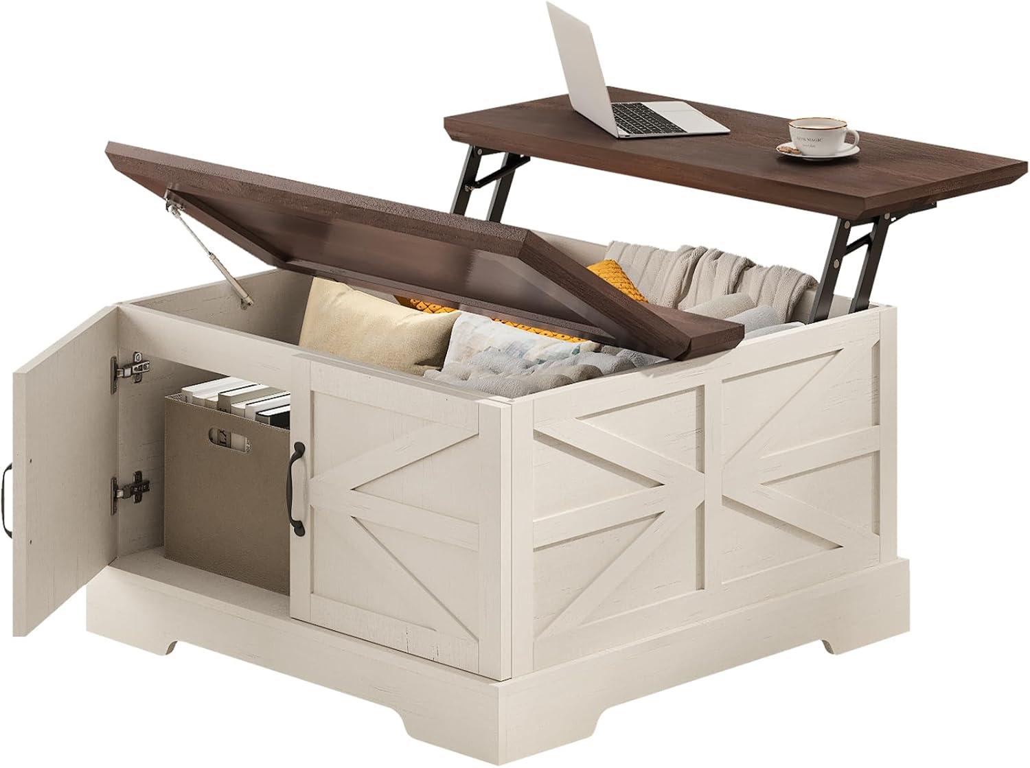 Jode Lift Top Coffee Table for Living Room with 4 Sliding Barn Doors