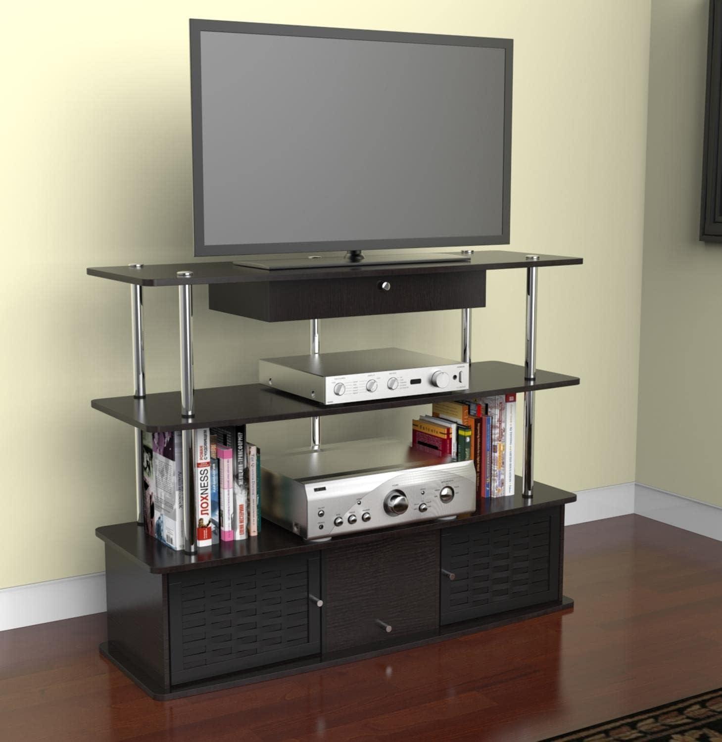 Aspen Transitional Black TV Stand with Bamboo Cabinet Doors