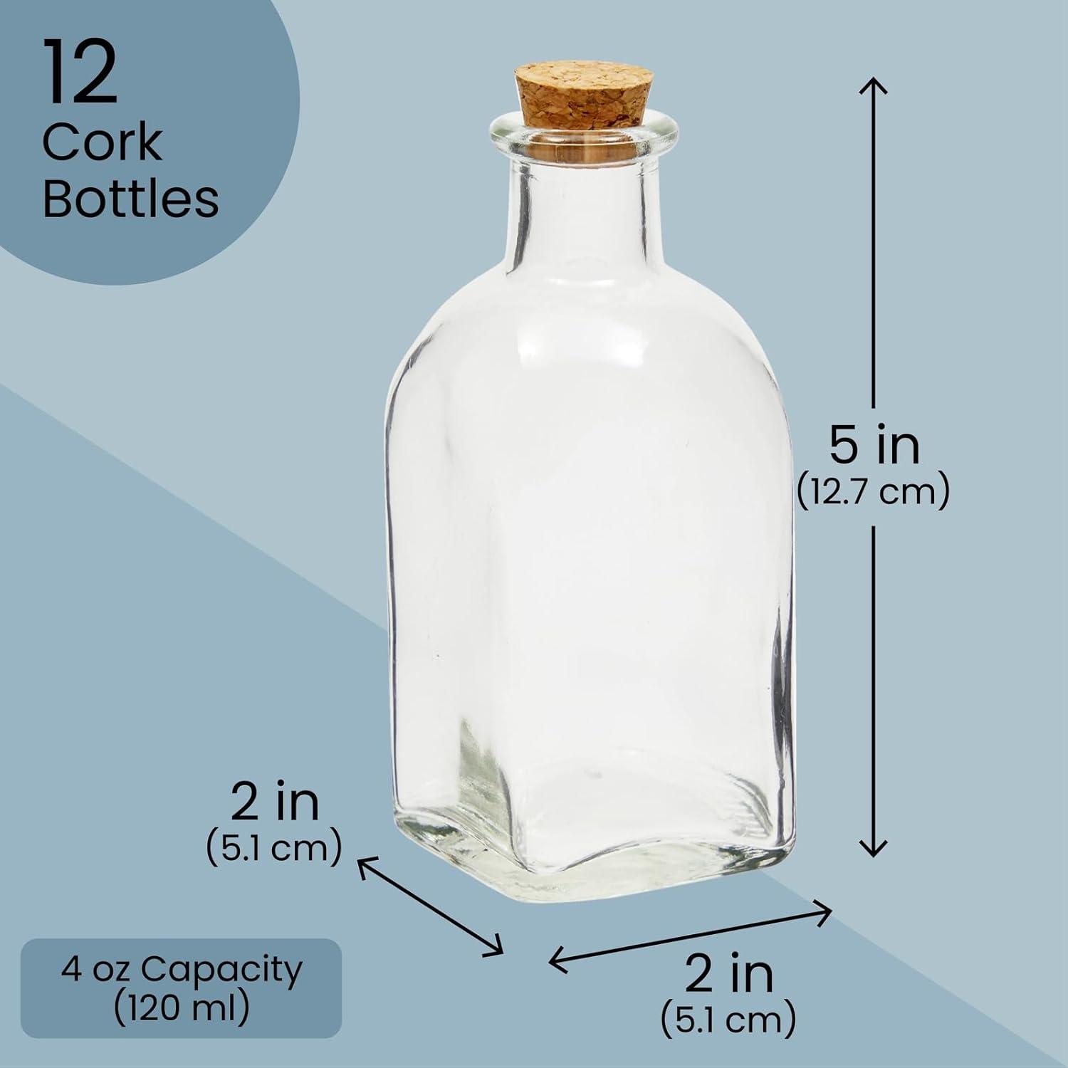 Juvale 12 Pack Clear Glass Bottles with Cork Lids, Tiny 4 oz Vintage Style Potion Vases for Flowers, DIY Crafts, Home Decor