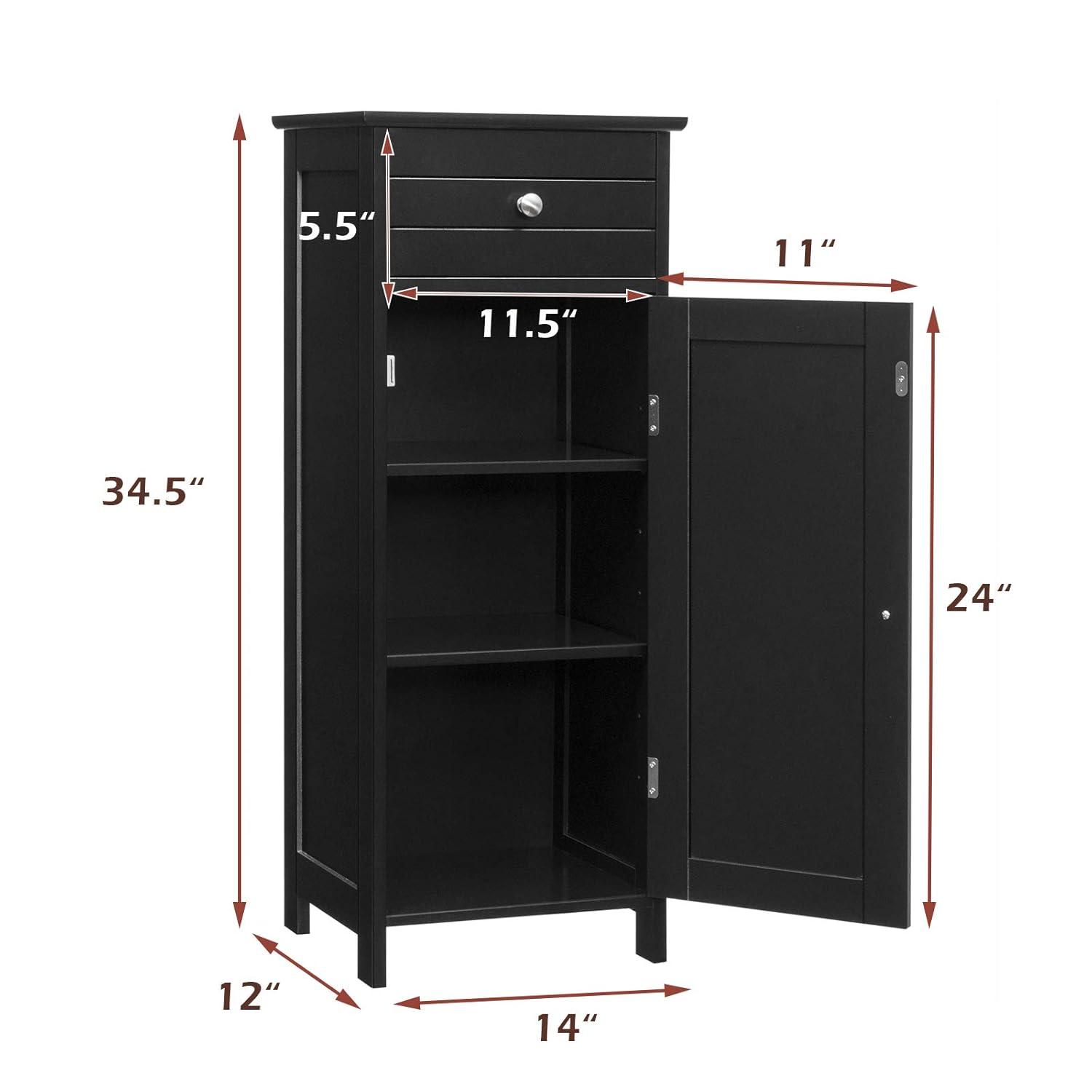 Bathroom Floor Cabinet, Standing Cabinet with Drawer and Doors, Storage Cabinet with 2 Adjustable Shelves, Brown
