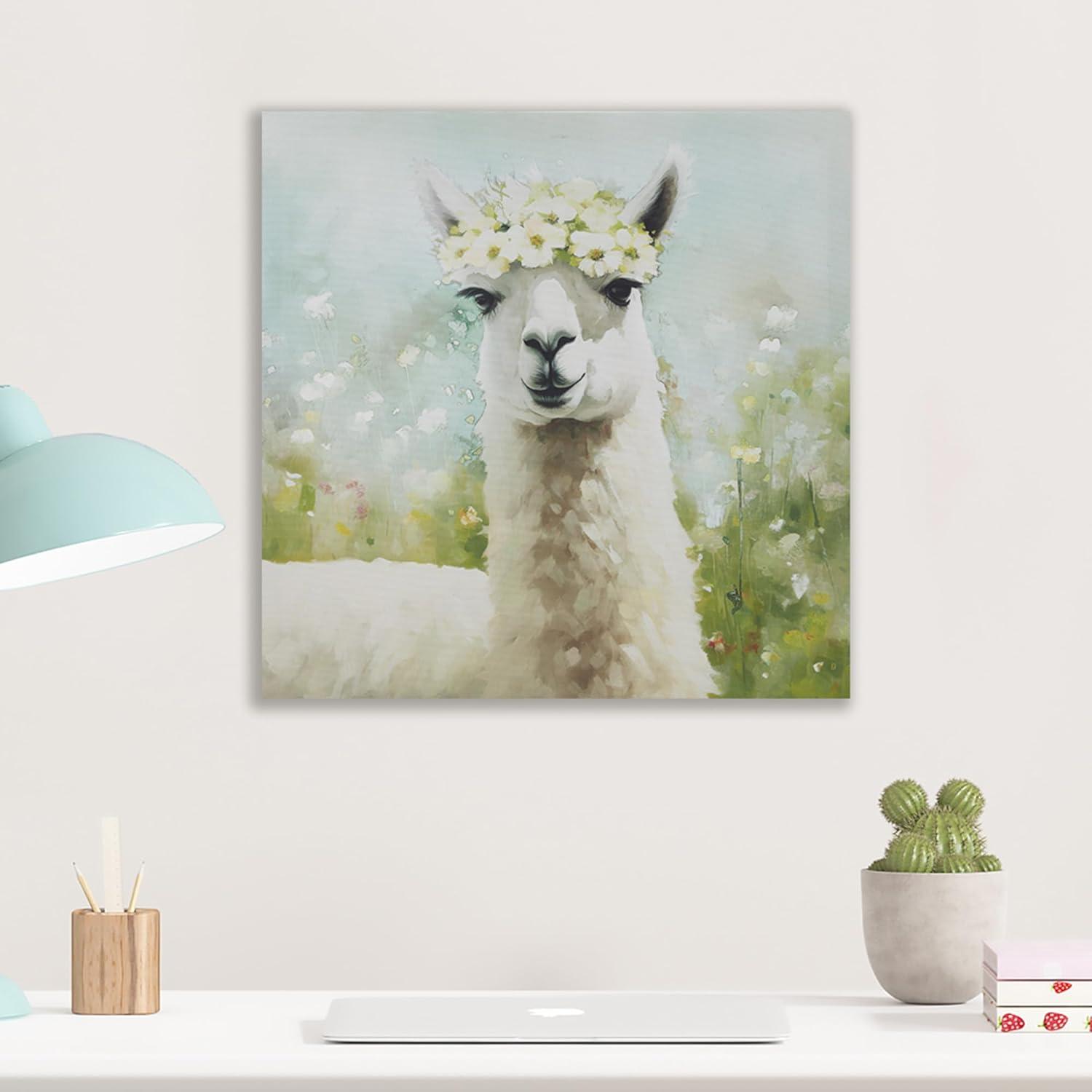 Sunshine Llama in Flower Fields Canvas Wall Art