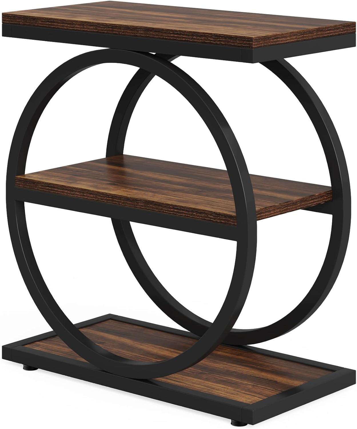 Rustic Brown and Black 3-Tier Industrial End Table Set with Metal Accents