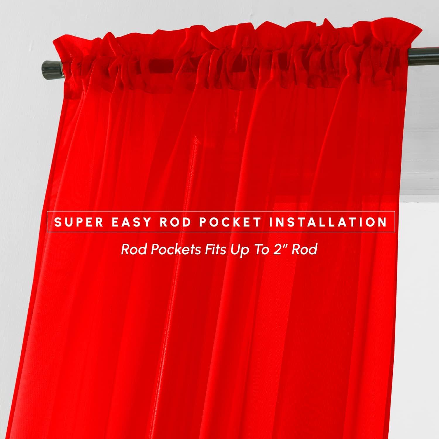 Elegant Comfort 2 Piece Solid SHEER PANEL with ROD POCKET - Window Curtain  60-inch width X 84-inch Length -  Red