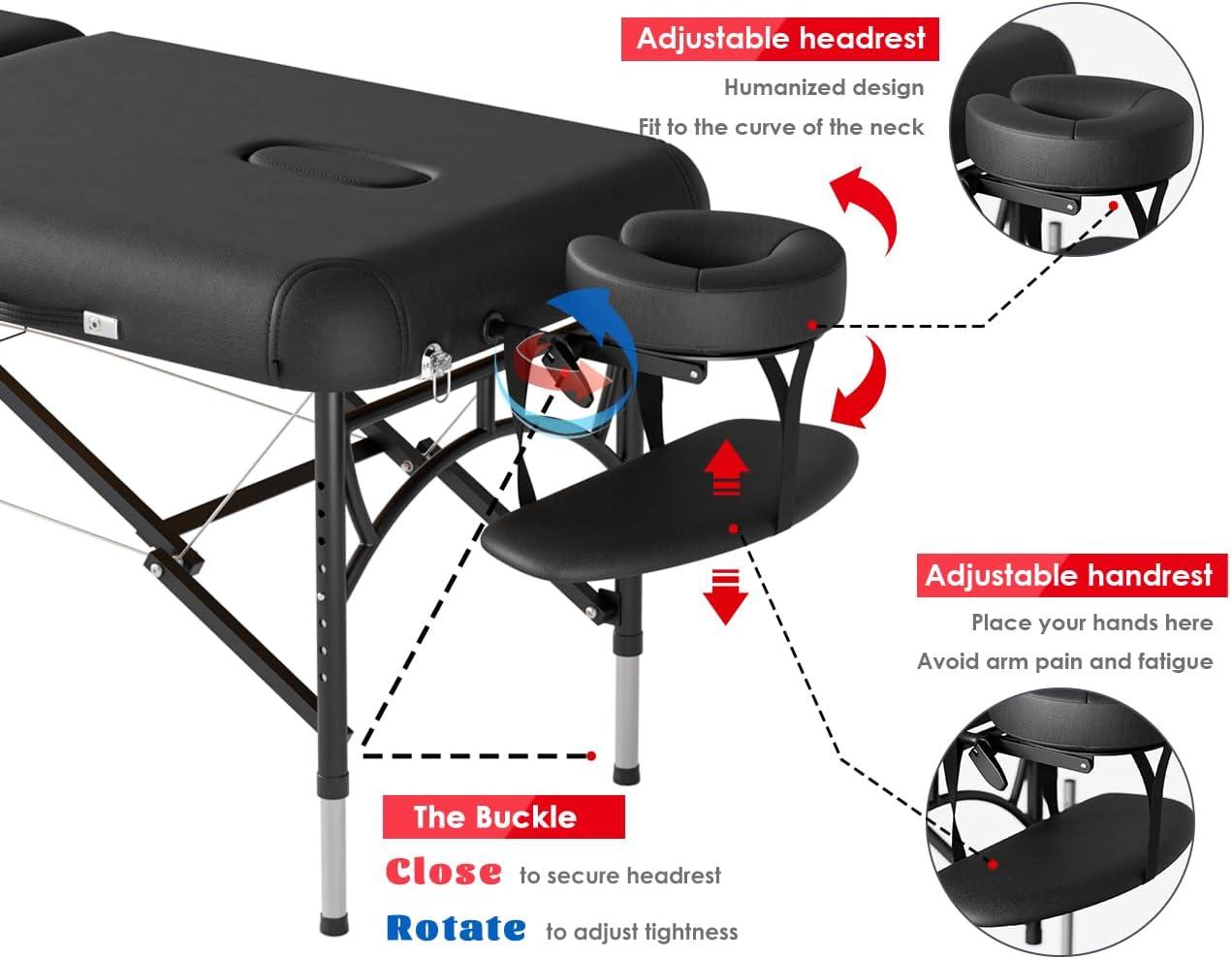 84" Black PU Leather Portable Massage Table with Aluminum Legs