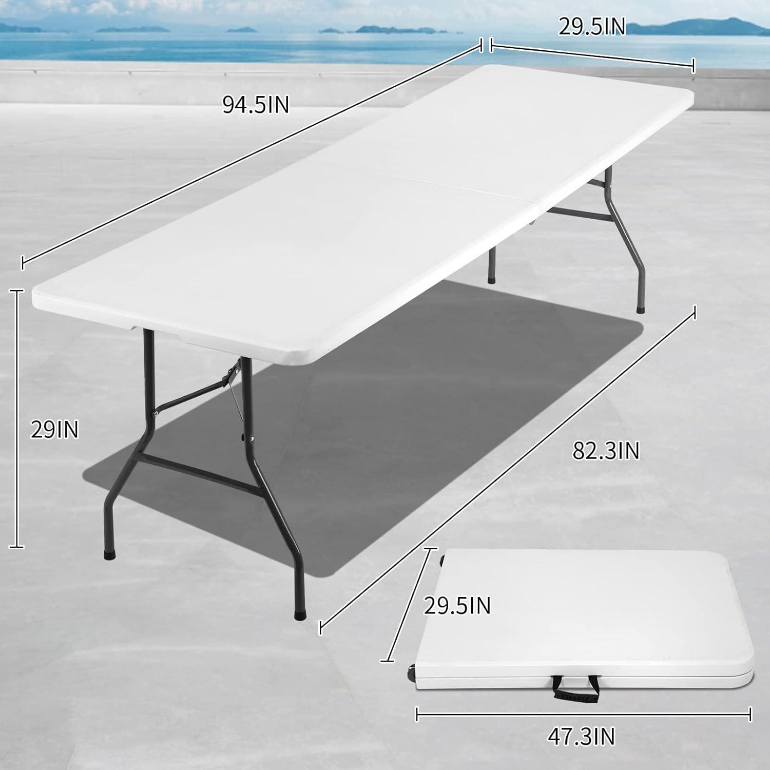 Folding Table 6 Foot,  Heavy-Duty, Portable Plastic Construction with Carrying Handle – Perfect for Picnics, Parties, and Office Indoor Outdoor Use, White