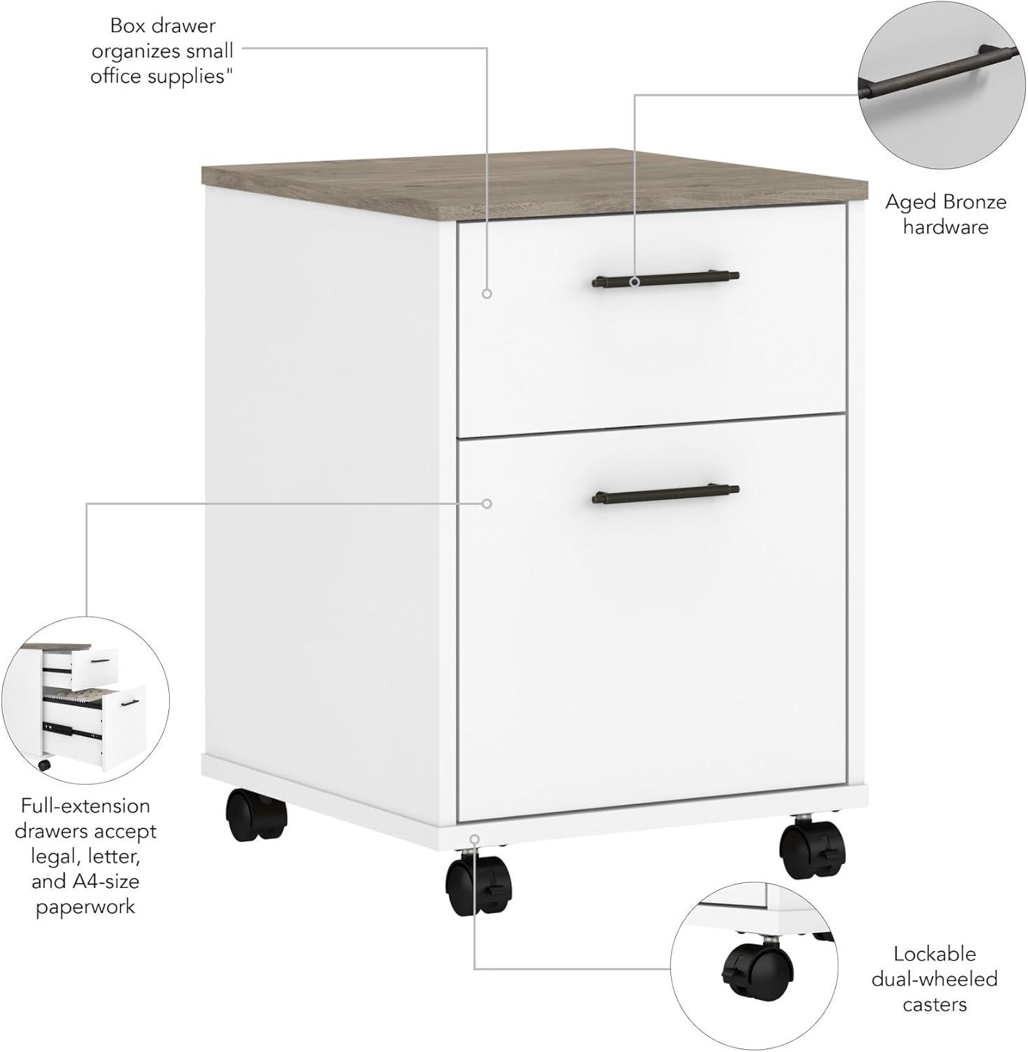 Bush Furniture Key West Mobile File Cabinet, 2 Drawer, Pure White & Shiplap Gray