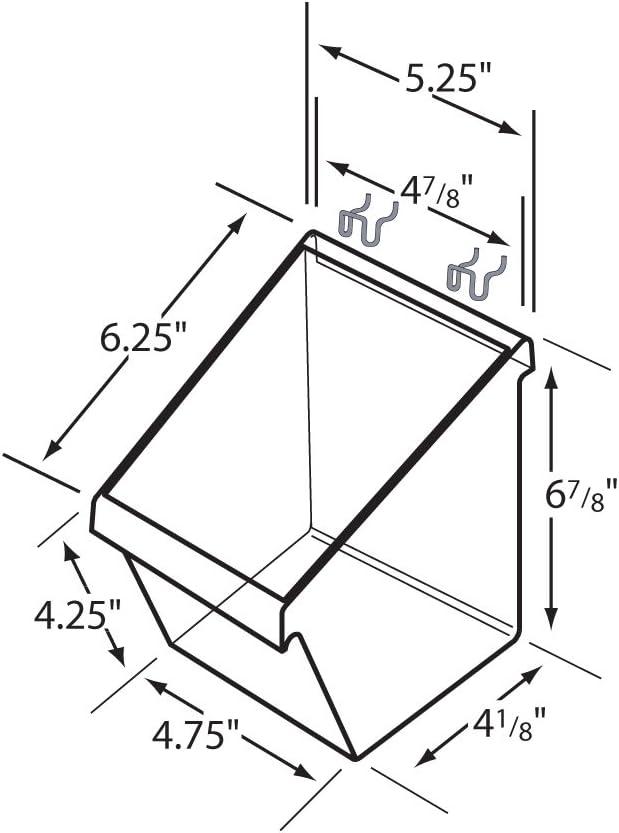 Small Clear Plastic Molded Bucket, Storage Container Bin for Pegboard, Slatwall, or Counter with Label Holder on Front and 2 Metal U-Hooks, Size: 5.25"W x 6.25"D x 6.875"H, 4-Pack