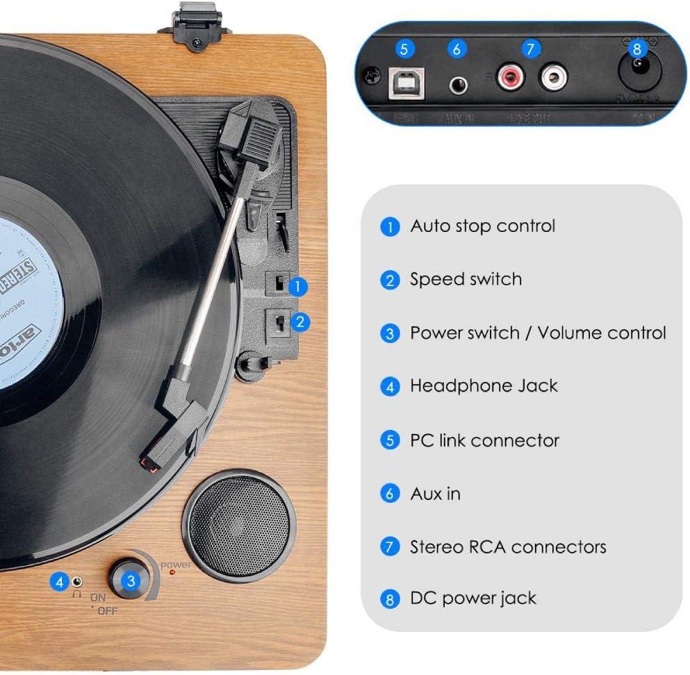 Vintage Brown 3-Speed Bluetooth Turntable with Built-in Speakers