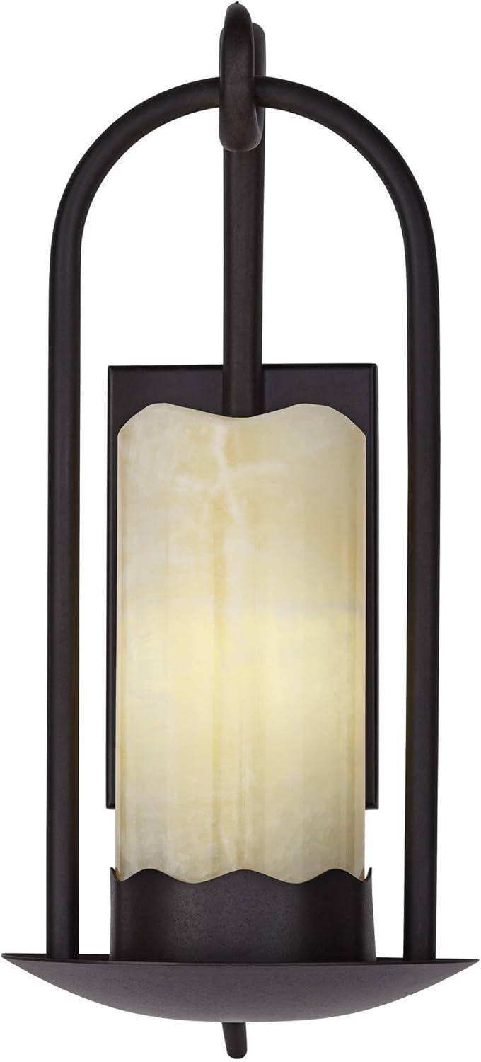 Franklin Iron Works Hanging Onyx Rustic Wall Light Sconce Espresso Bronze Hardwire 6 1/2" Fixture Faux Candle Glass Shade for Bedroom Bathroom Vanity