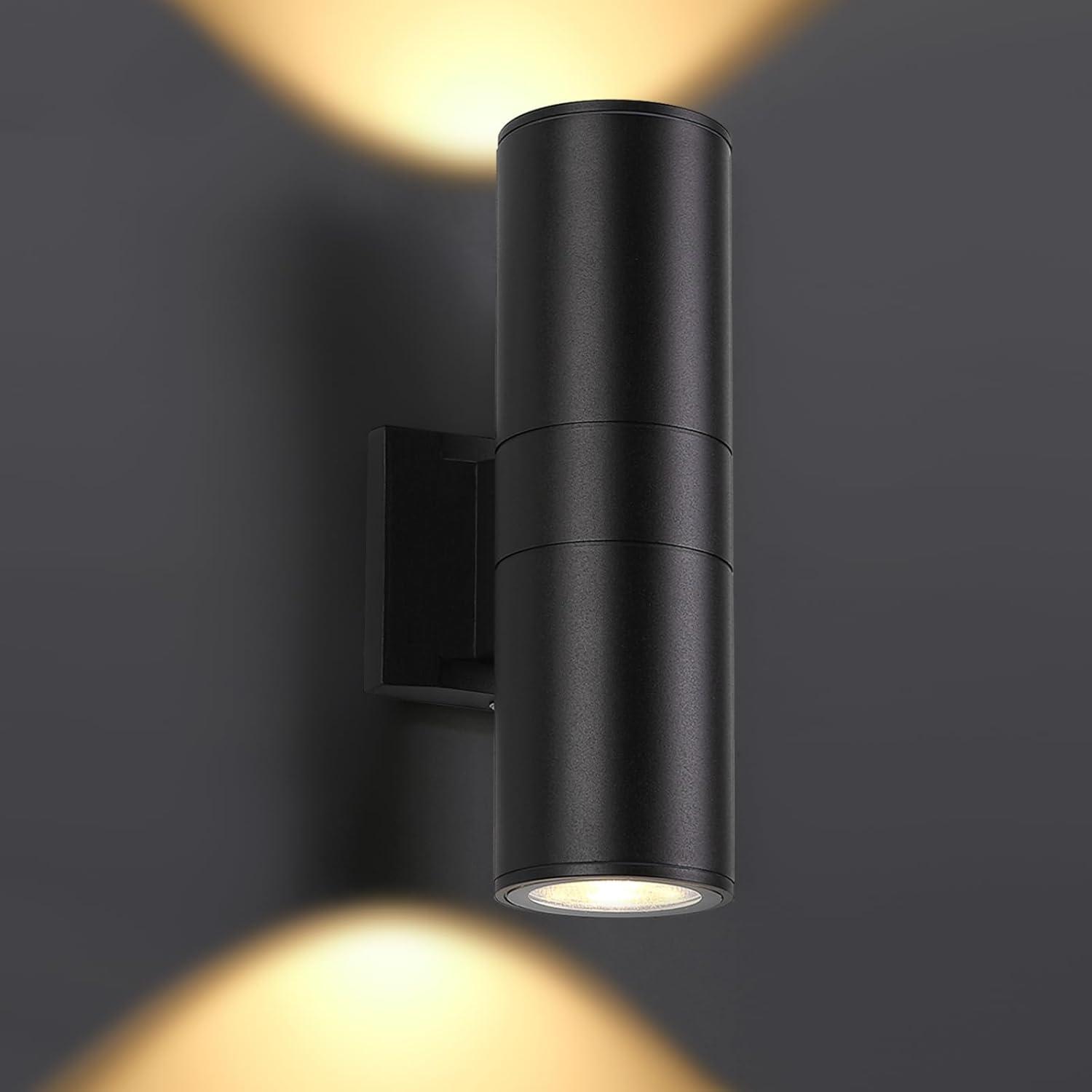 Black Aluminum Cylinder Outdoor Wall Sconce with LED Light