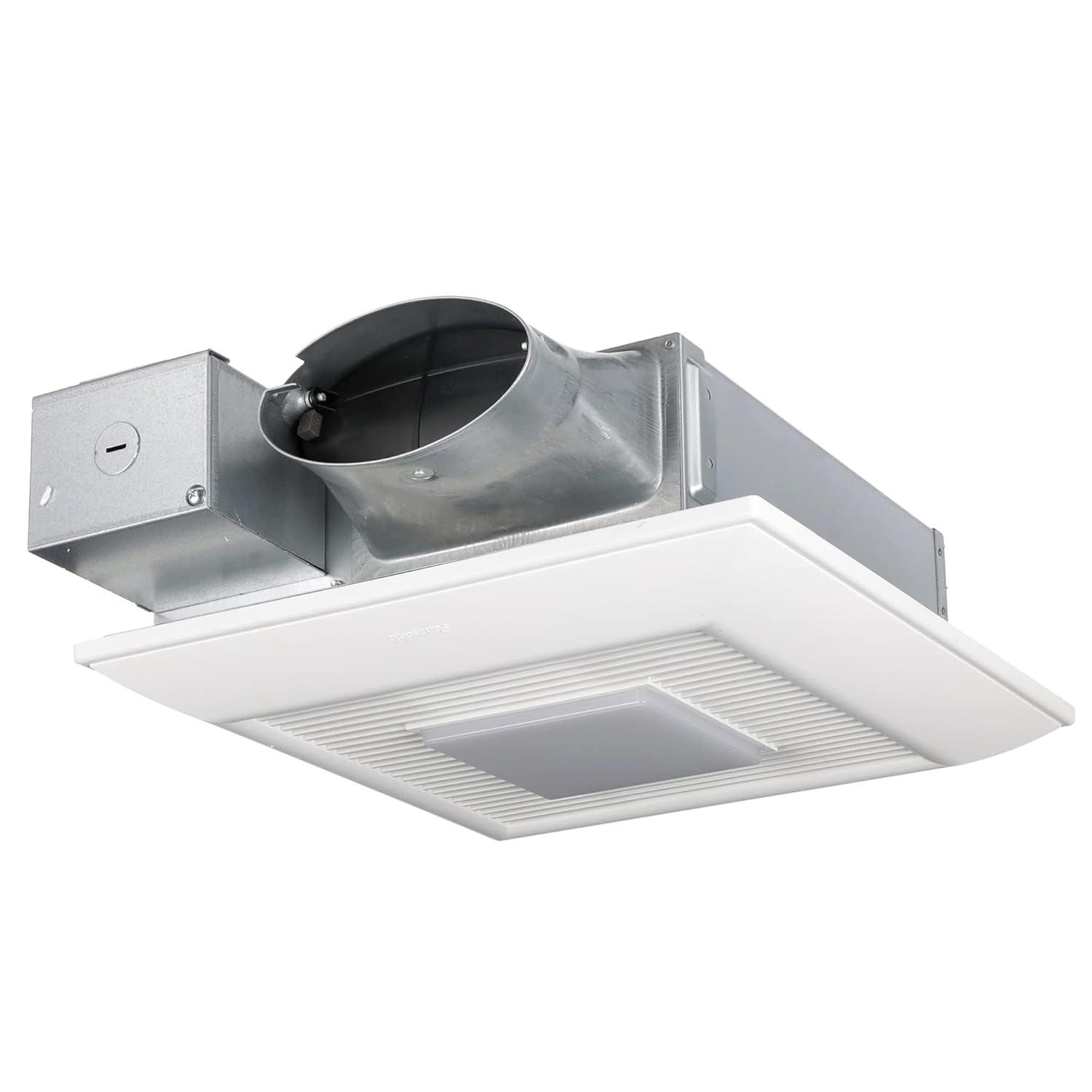 Panasonic WhisperValue Ceiling/Wall Mount Bathroom Exhaust Fan with Dimmable LED Light, 50-80-100 CFM, FV-0510VSL1