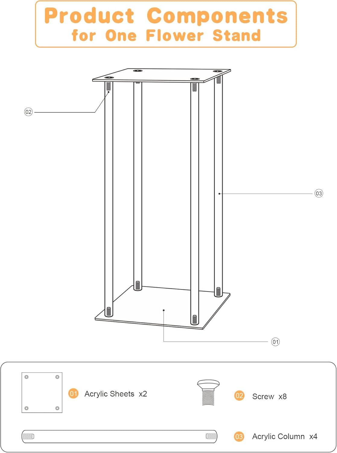 YALLOVE Acrylic Flower Stand, Set of 2 Clear Pedestal, 23.6 Inch Tall Vases for Wedding Event Party Props, Home Decor