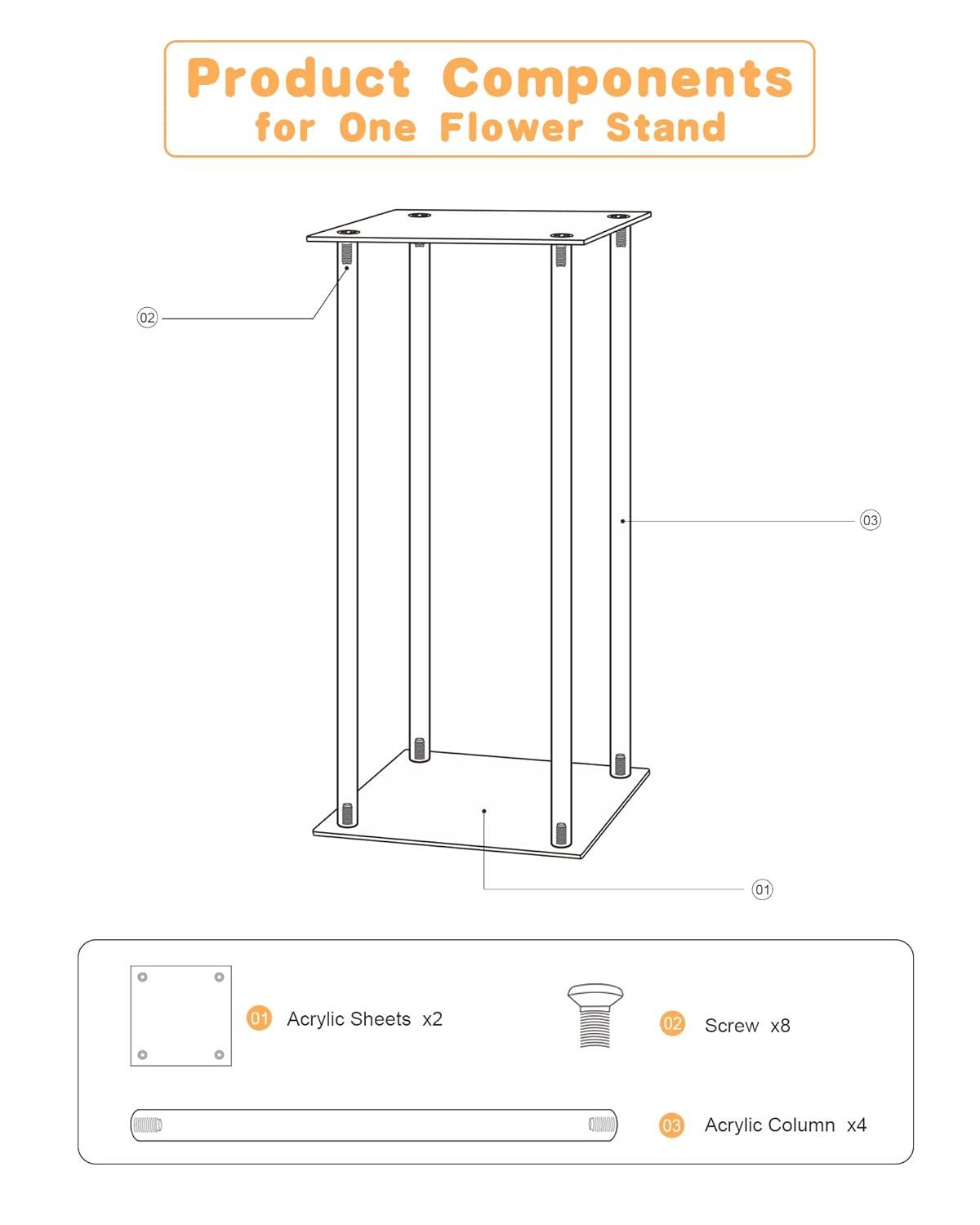 Clear Acrylic Tall Flower Stand Set for Weddings and Events