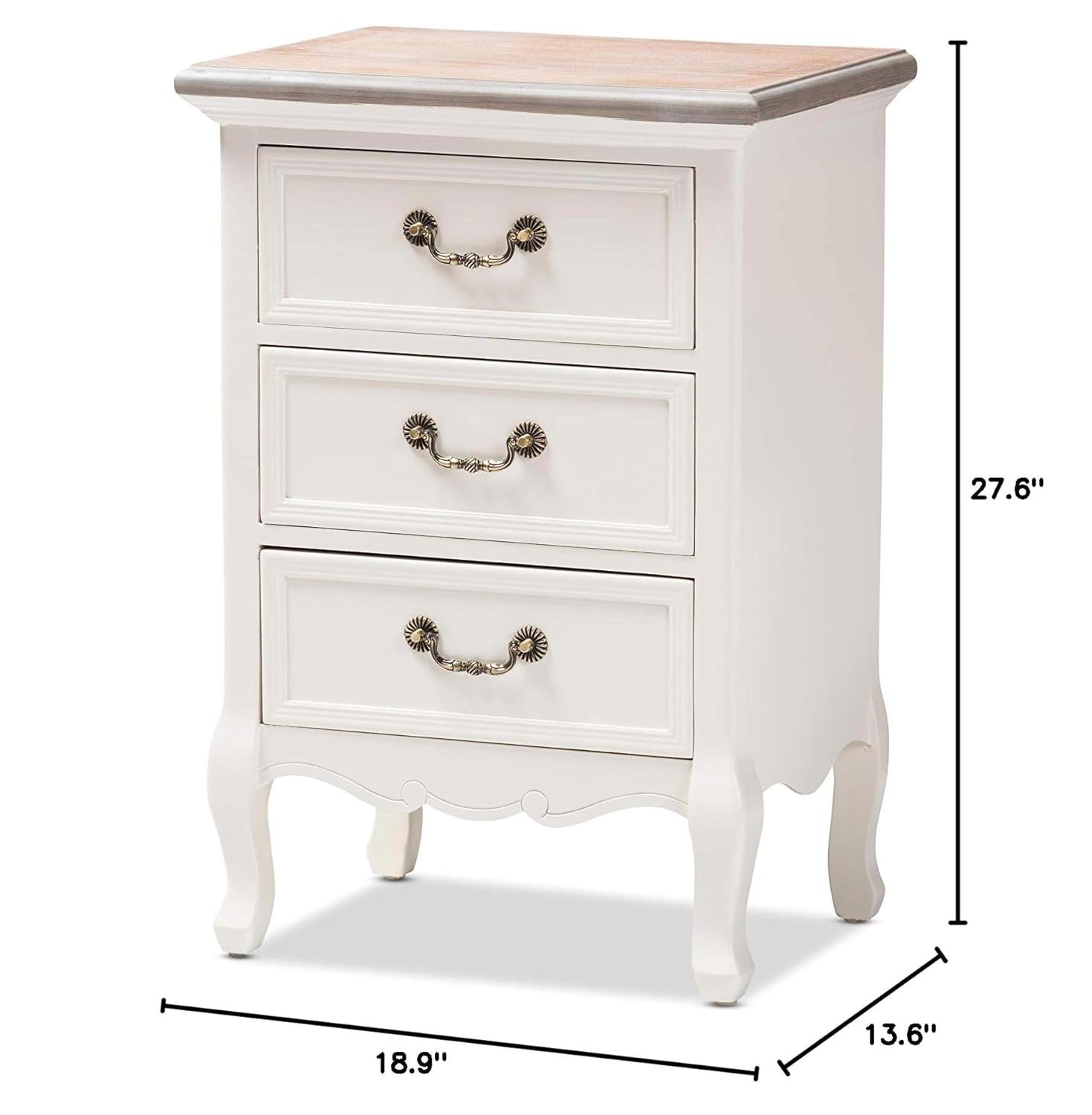 Capucine Two-Tone Natural Whitewashed Oak Finished Wood 3 Drawer Nightstand White - Baxton Studio: Modern Style, Includes Anti-Tip Hardware