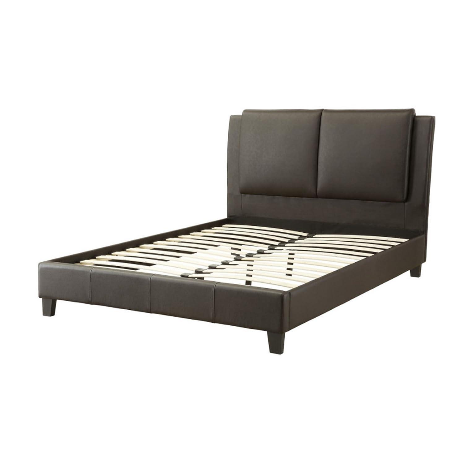 Benjara Elegant Wooden Eastern King Bed With PU Head Board, Brown