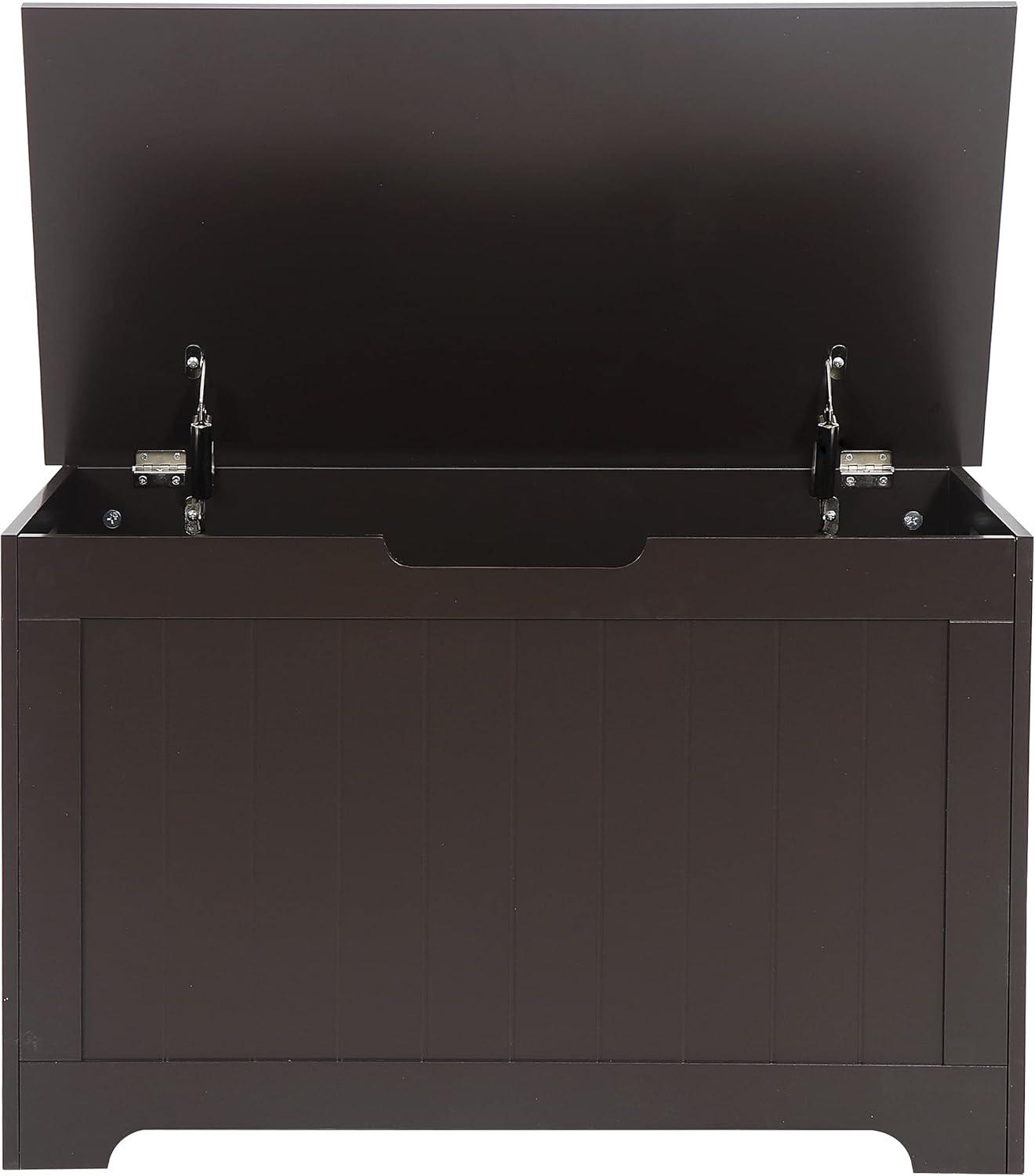 Toy Chest for Girls Boys Wooden Storage Box with Flip-top Lid & Safety Hinge, Kids Room Play Room Nursery Organizer, Bedroom Bench with 100L Storing Area, Brown