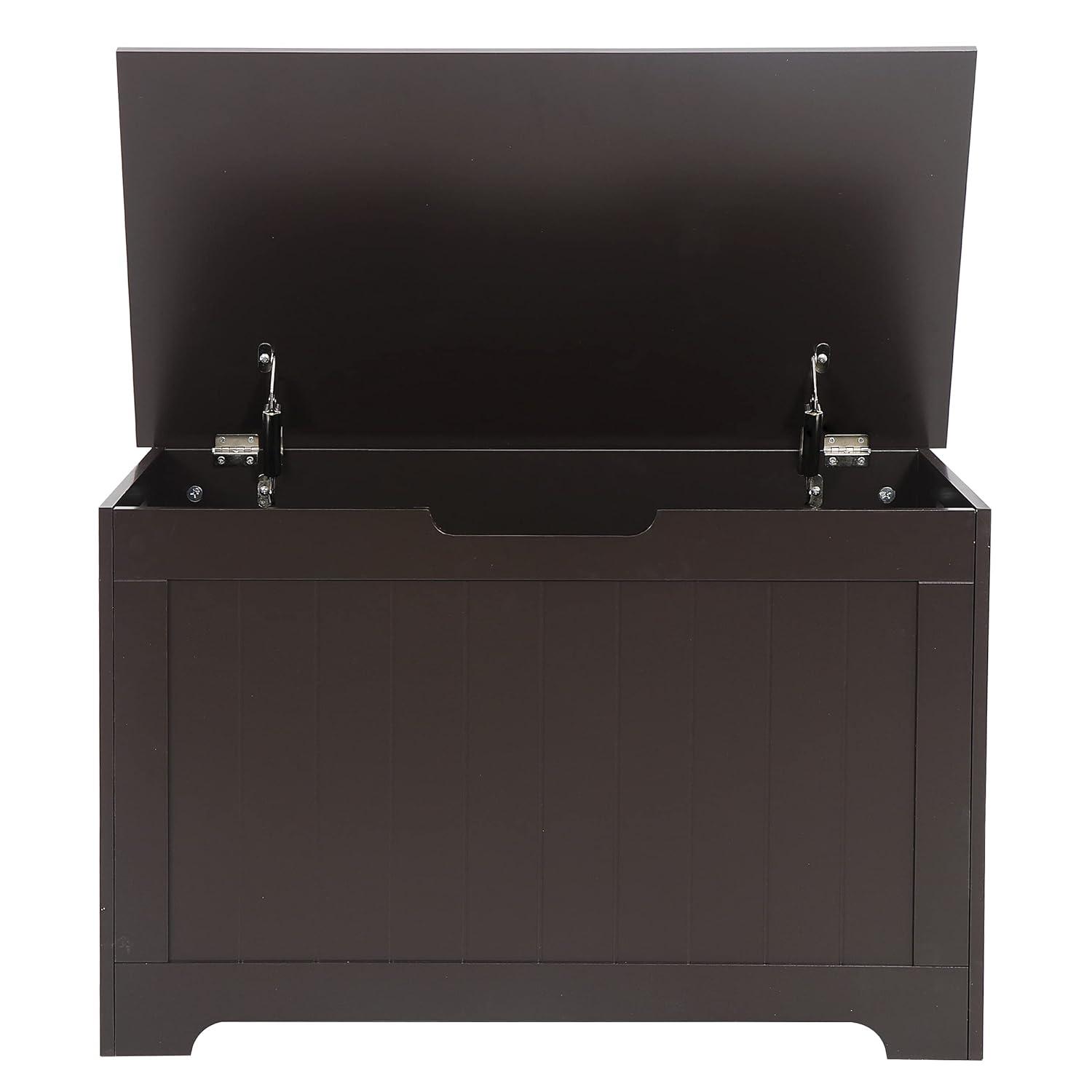 Toy Chest for Girls Boys Wooden Storage Box with Flip-top Lid & Safety Hinge, Kids Room Play Room Nursery Organizer, Bedroom Bench with 100L Storing Area, Brown