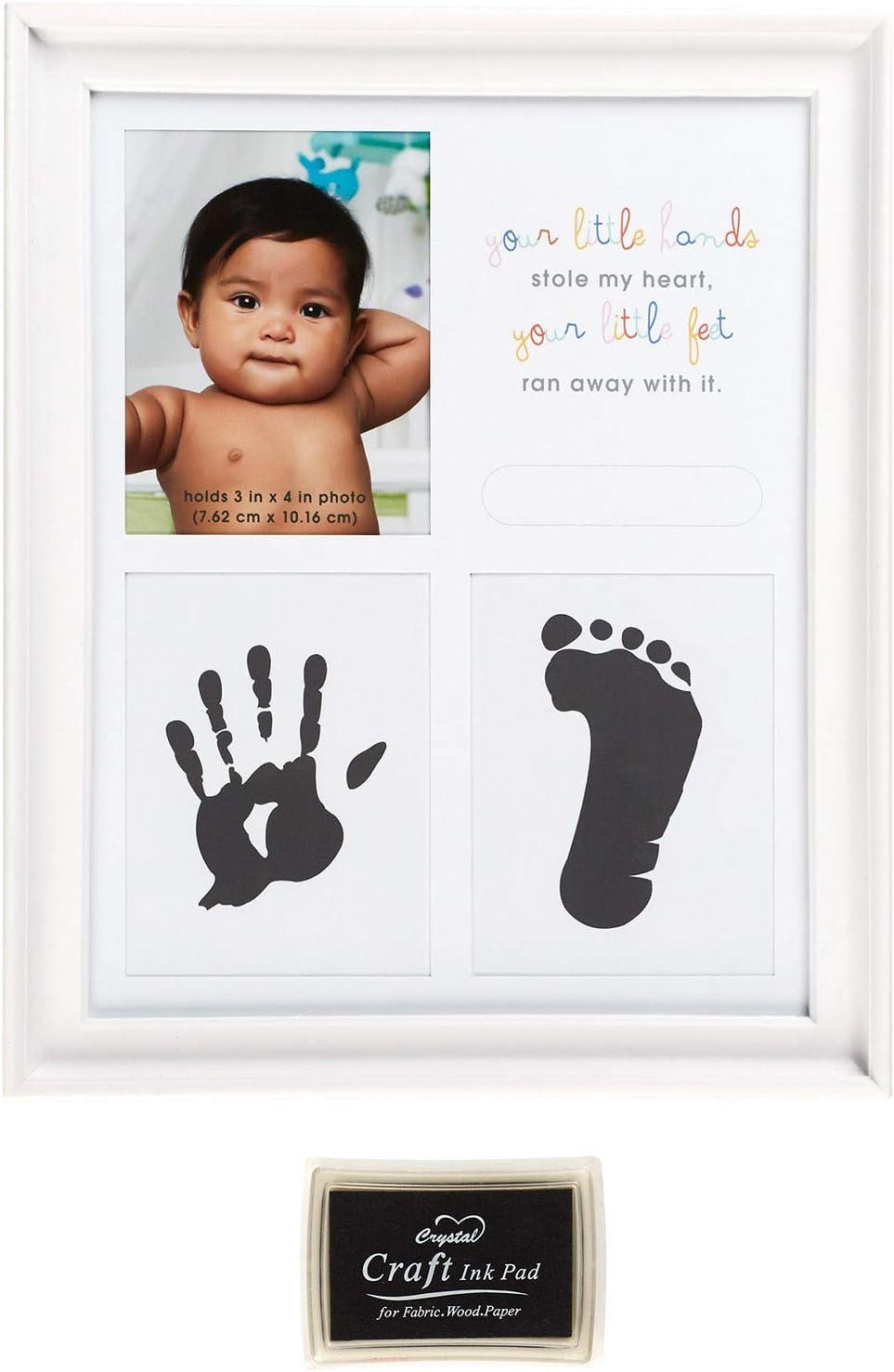 CR Gibson ''your little hands stole my heart and your little feet ran away with it'' foot print and hand print baby photo frame, 8.75'' x 10.8''