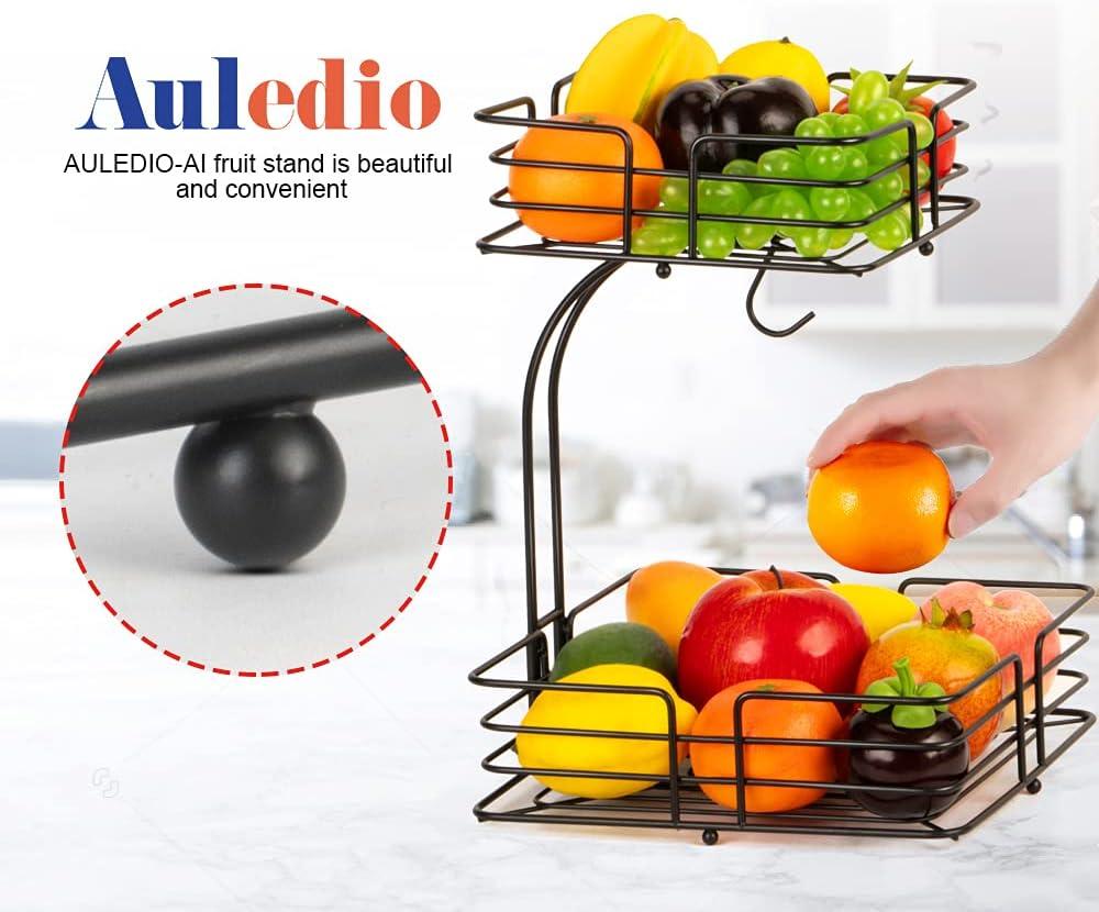 Auledio 2 Tier Disassembly Square Fruit Baskets with Fruit Holder for Countertop in home-(Bronze)