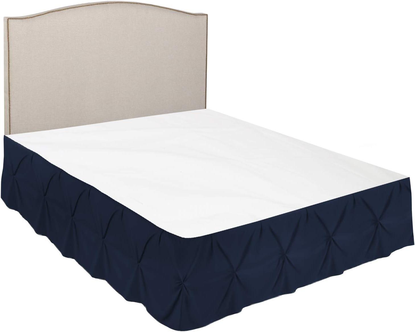 Navy Blue Pinch Pleat Queen Polyester Bed Skirt with 14" Drop