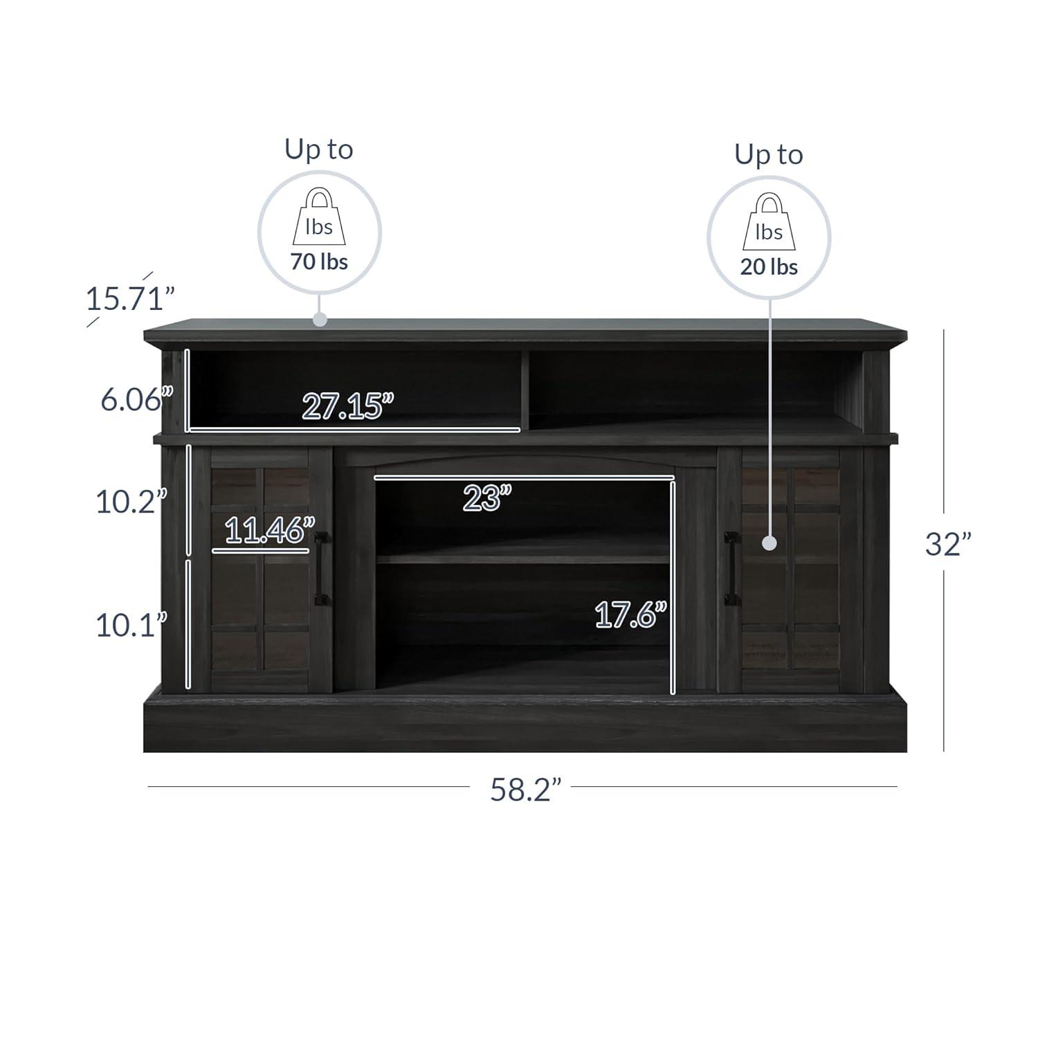 BELLEZE 58 Inch TV Stand, Rustic Wood Entertainment Center for TVs up to 65",  Contemporary Media Console Table with Two Open Shelves and Glass Door Cabinets - Astorga (Rustic Grey)