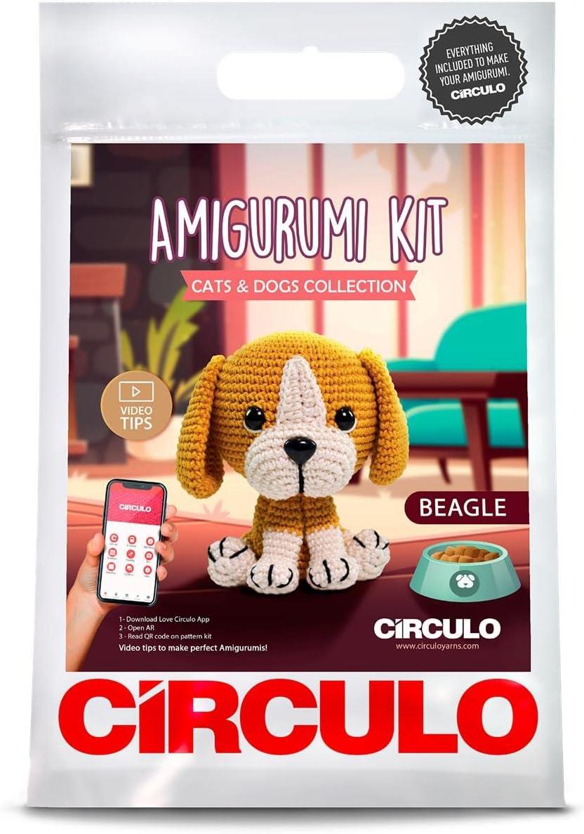 CRCULO Amigurumi Crochet Kit - Cats & Dogs - All Included, Easy Instructions - Intermediate Animal Crochet Set - Premium Yarn Beagle