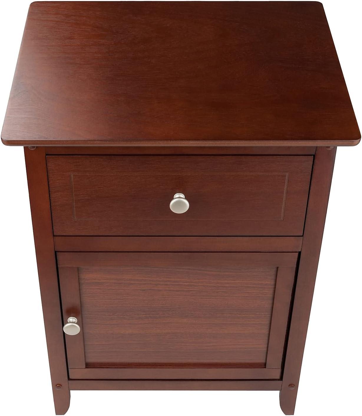 Eugene Nightstand Walnut - Winsome: Sturdy Wood, Cabinet Storage, Beveled Top