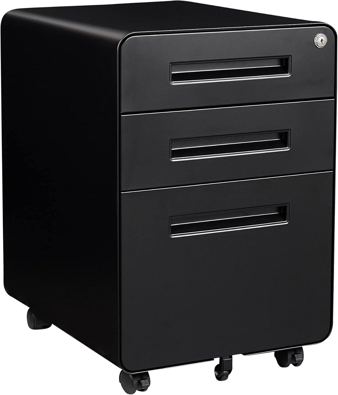 Black Mobile 3-Drawer Lockable Steel Filing Cabinet