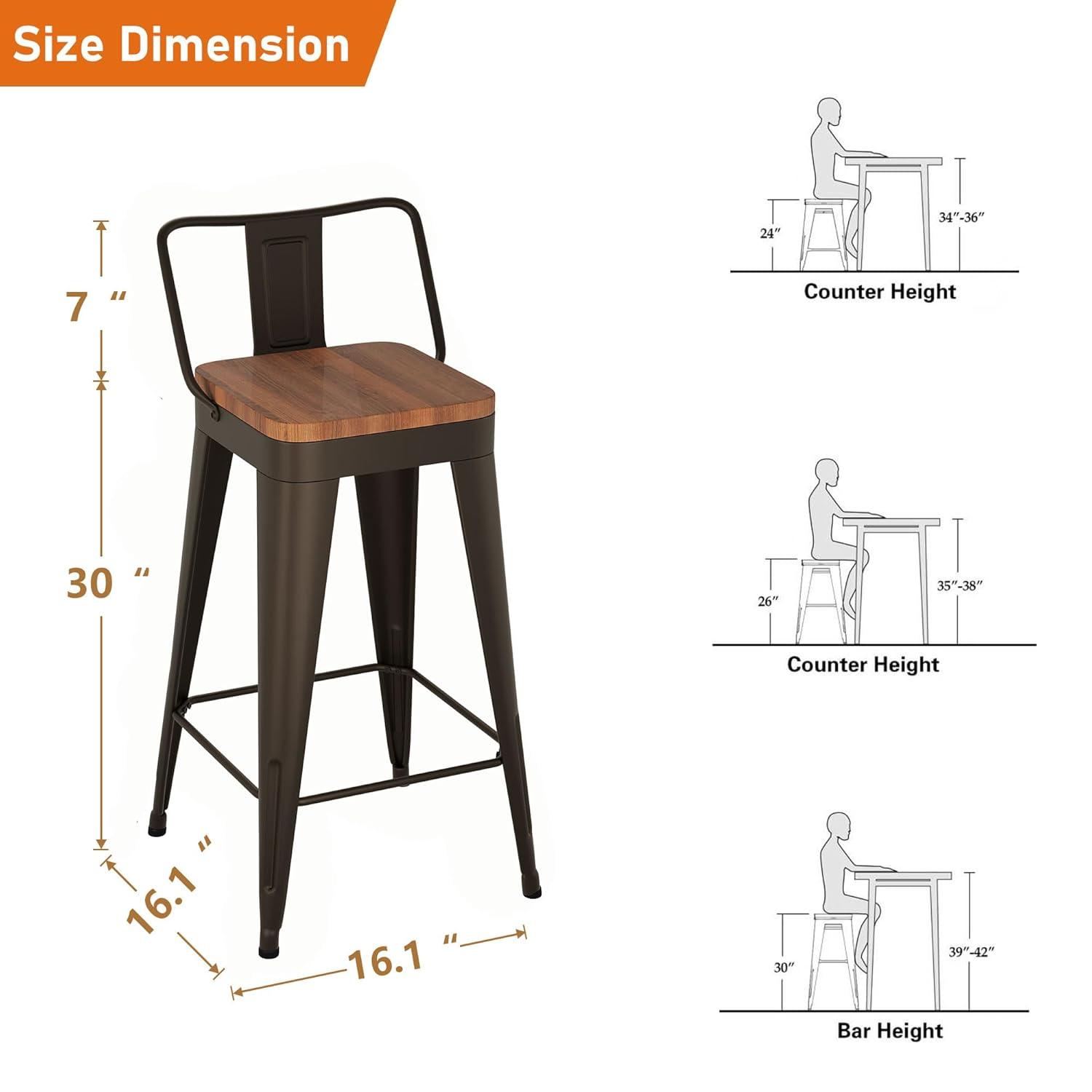 WENTMENT Metal Bar Stools Set of 4 Counter Height Rusty Barstools with Removable Back 30" Kitchen Bar Stools