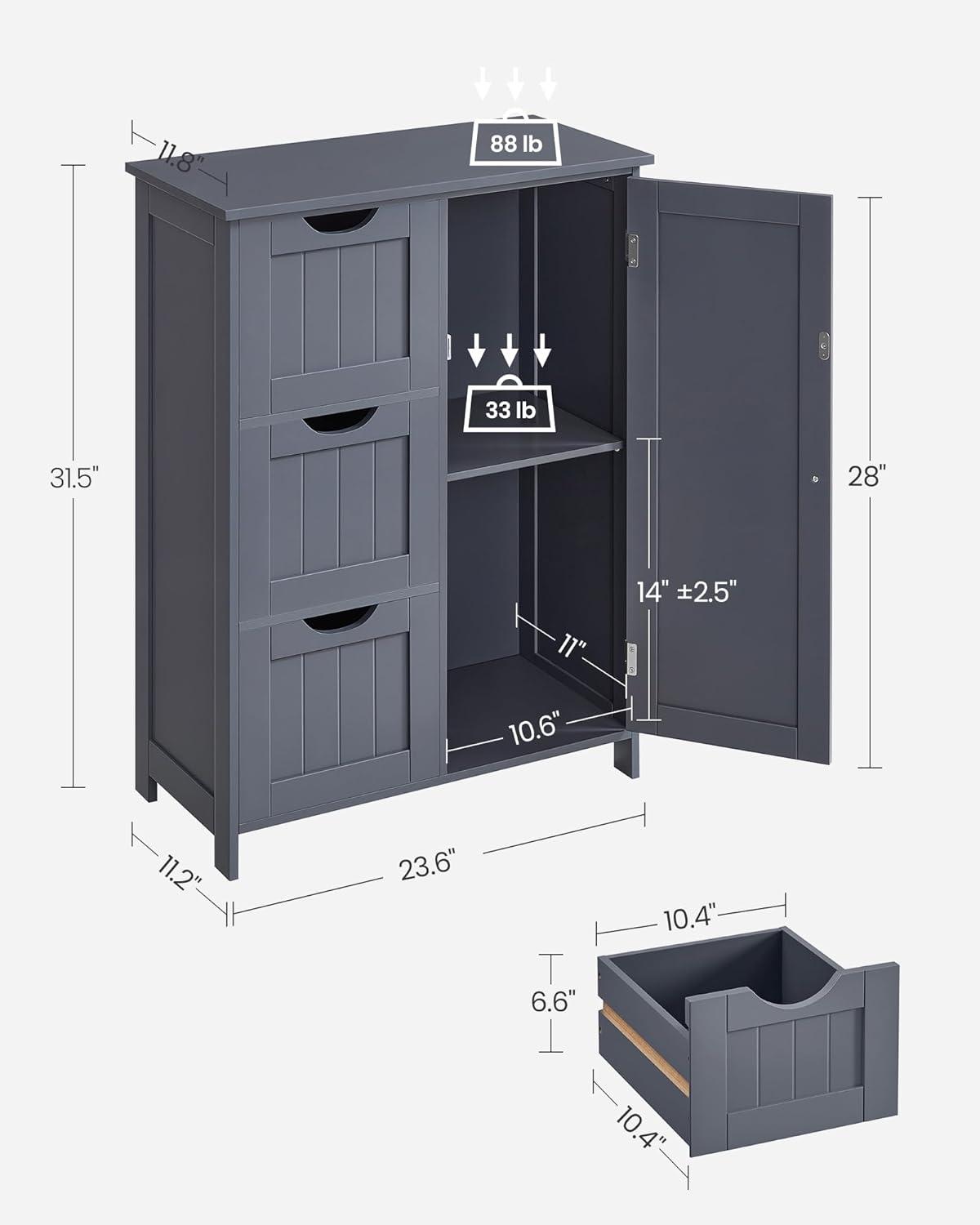 Slate Gray MDF Living Room Cabinet with Adjustable Shelving