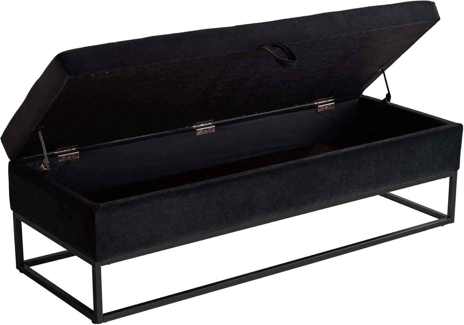 58.6" End of Bed Bench, Storage Bench with Metal Base Holds up to 500 lbs, Button Tufting Design Velvet Upholstered Bedroom Bench for End of Bed, Livingroom, Entryway, Window, Black