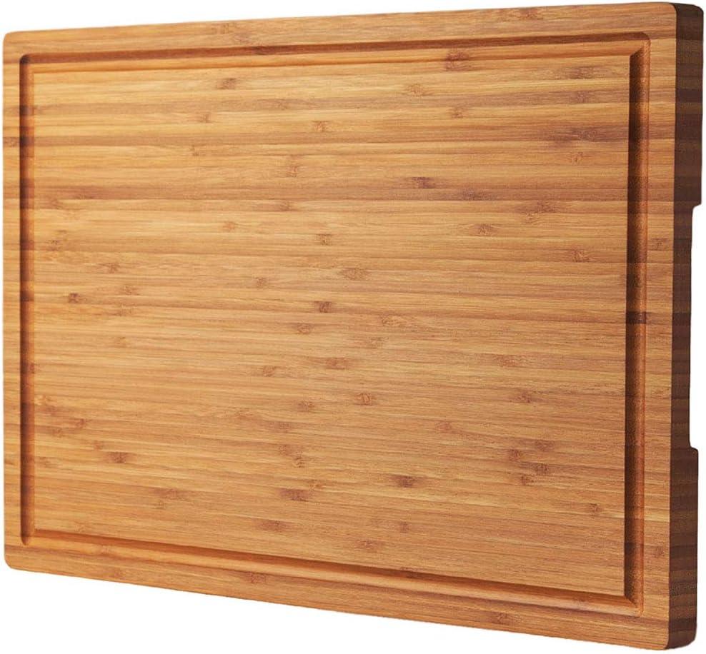 Bamboo Wood Cutting Board for Kitchen, 18" Large Cheese Charcuterie Chopping Block with Side Handles and Juice Grooves