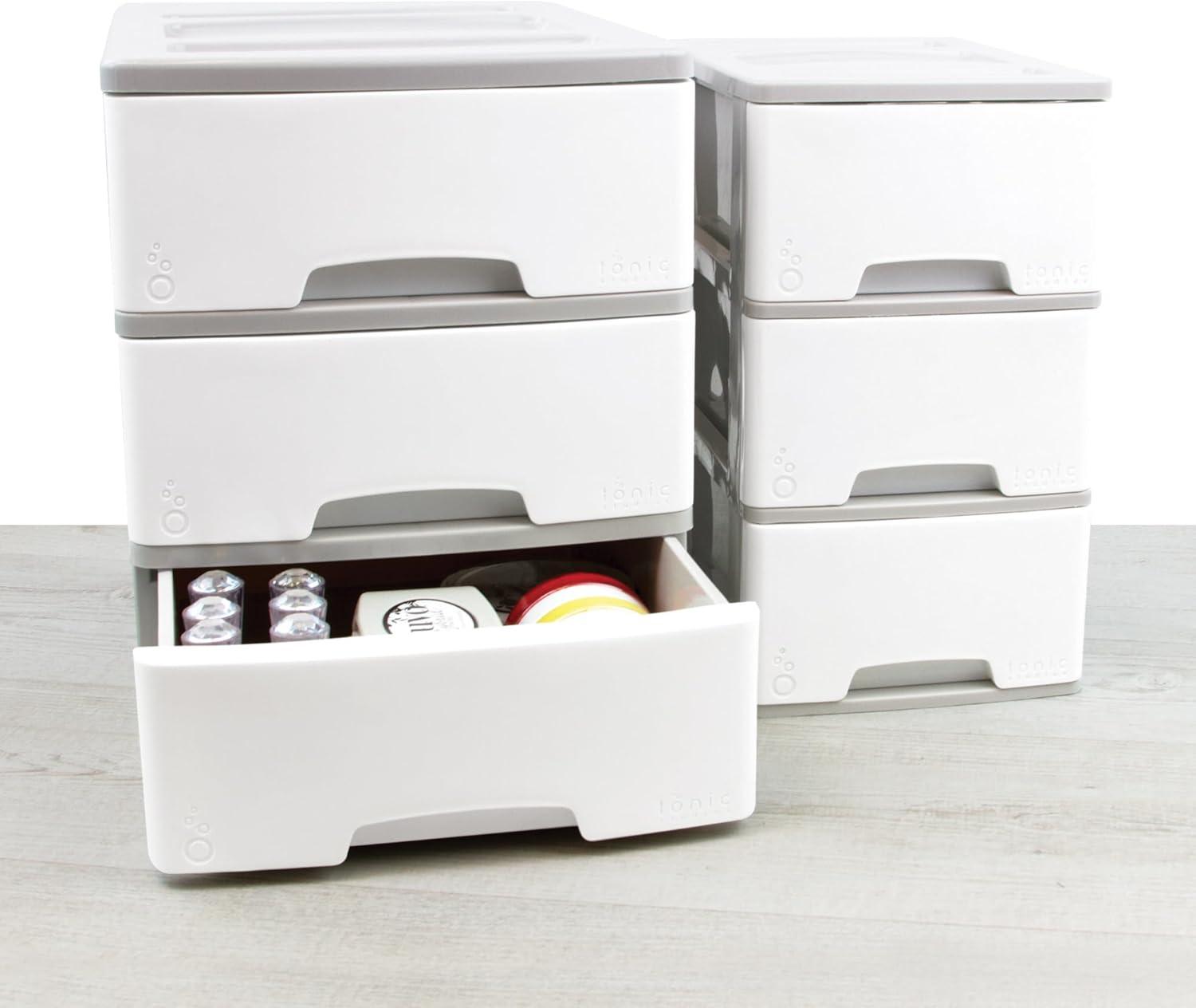 White and Gray Large Plastic 3-Drawer Storage Tower