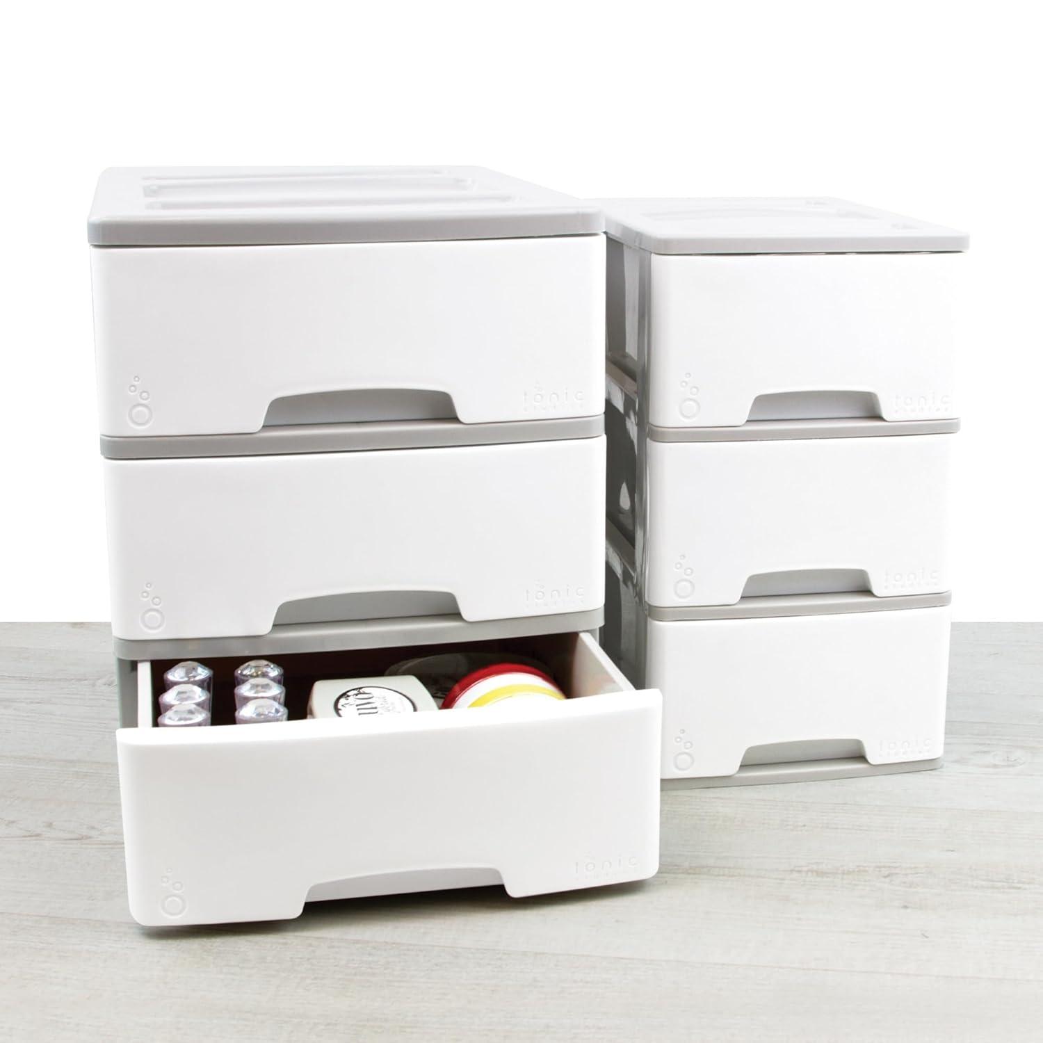 White and Gray Large Plastic 3-Drawer Storage Tower
