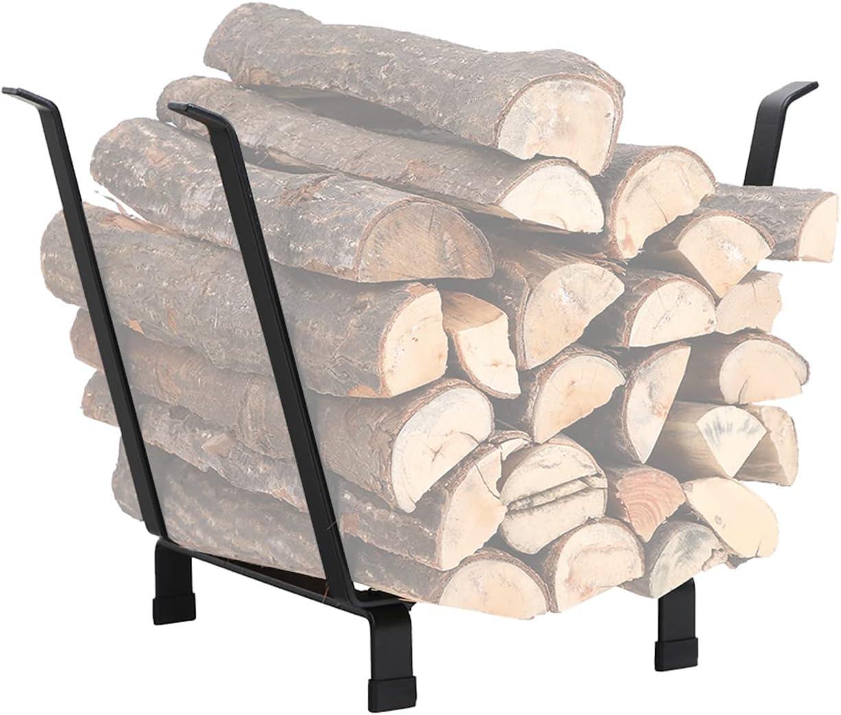 PHI VILLA 20 Inches Medium Decorative Indoor/Outdoor Firewood Log Rack Bin with Scrolls, Black