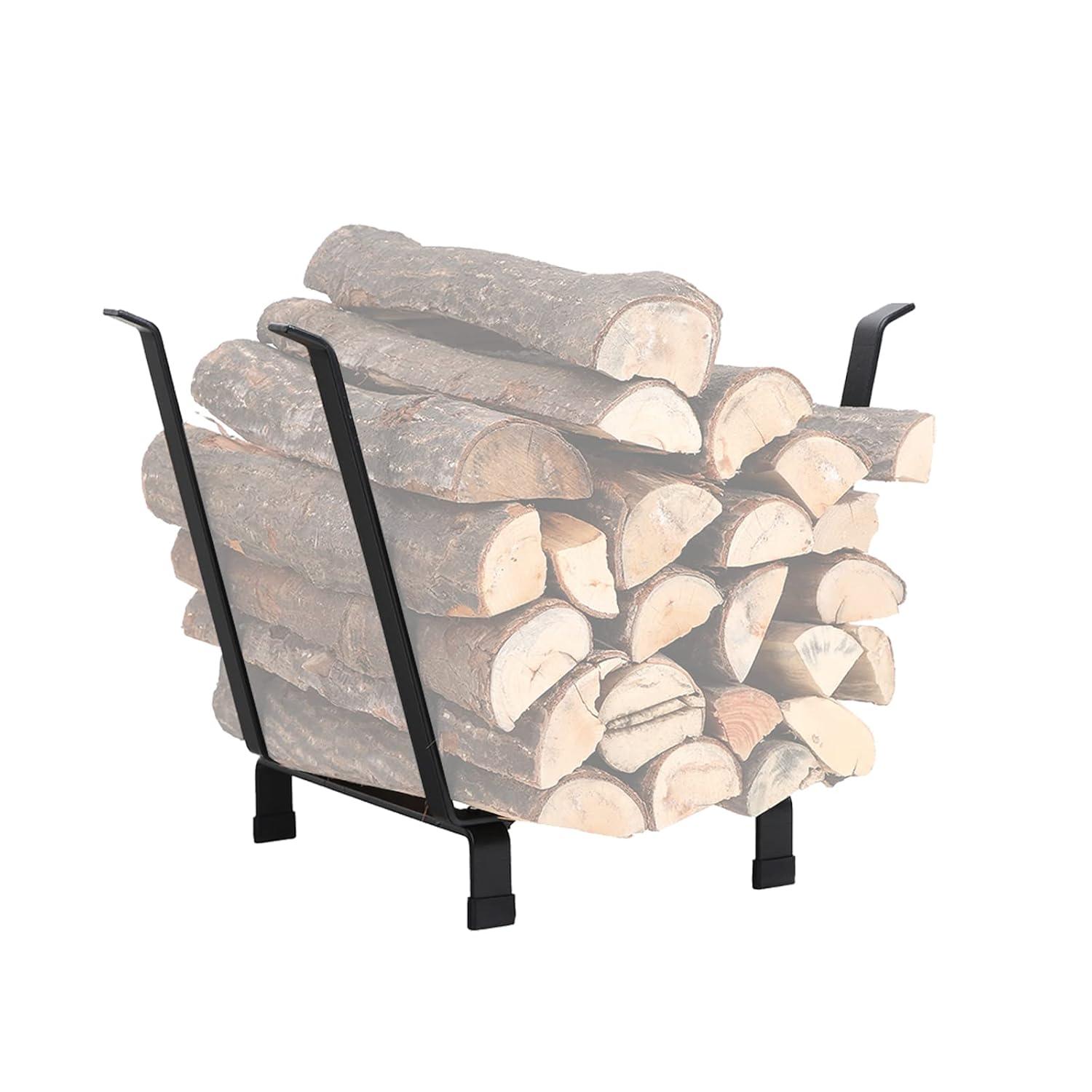 PHI VILLA 20 Inches Medium Decorative Indoor/Outdoor Firewood Log Rack Bin with Scrolls, Black