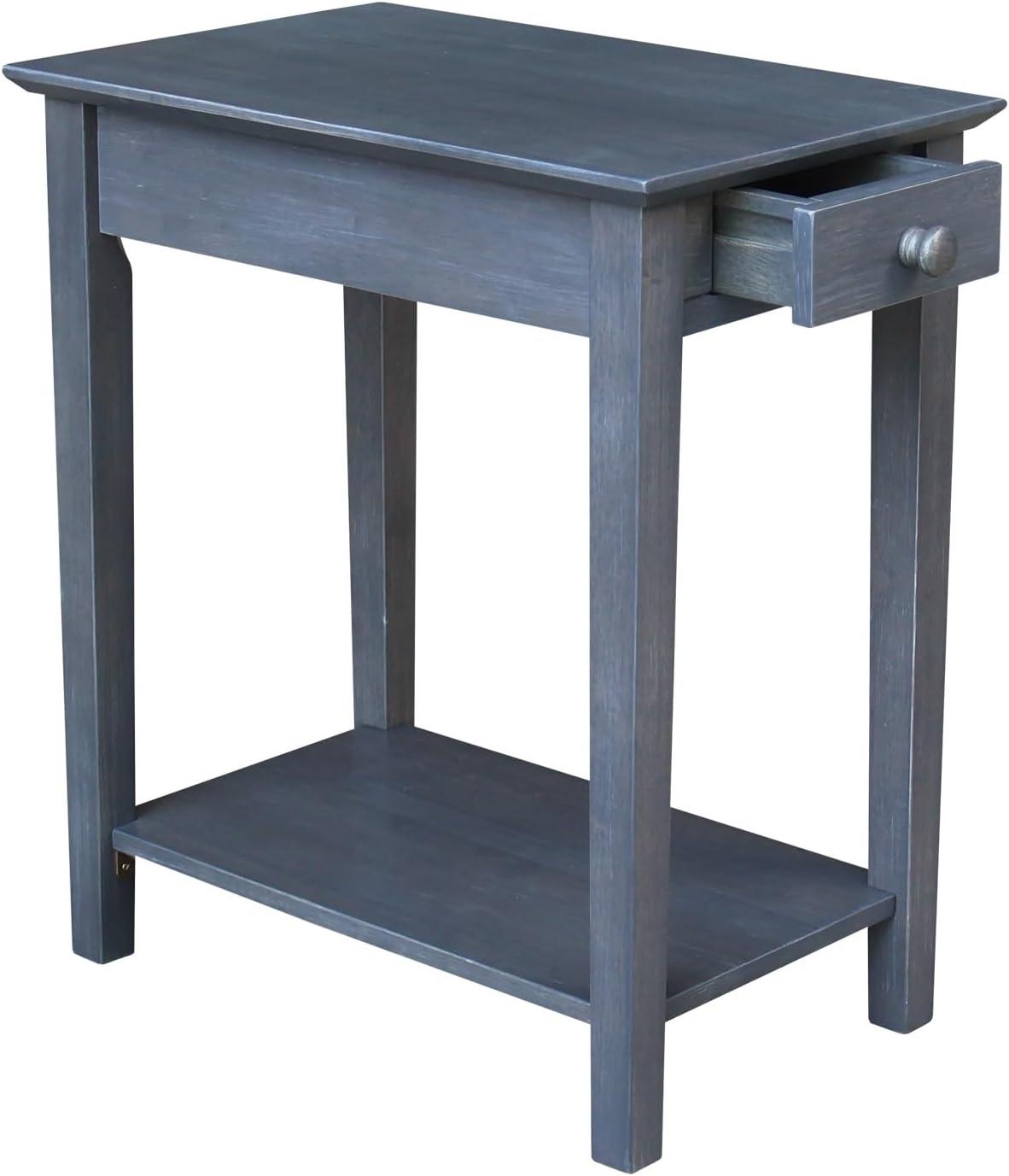 Narrow End Table Heather Gray - International Concepts: Mid-Century Modern Style, Hardwood, Drawer & Shelf