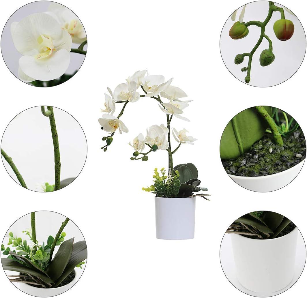 Omygarden White Orchid Artificial Flowers in Pot, Fake Plastic Orchid Flowers, Decoration for Home Office Wedding(White 2 Bouquets)