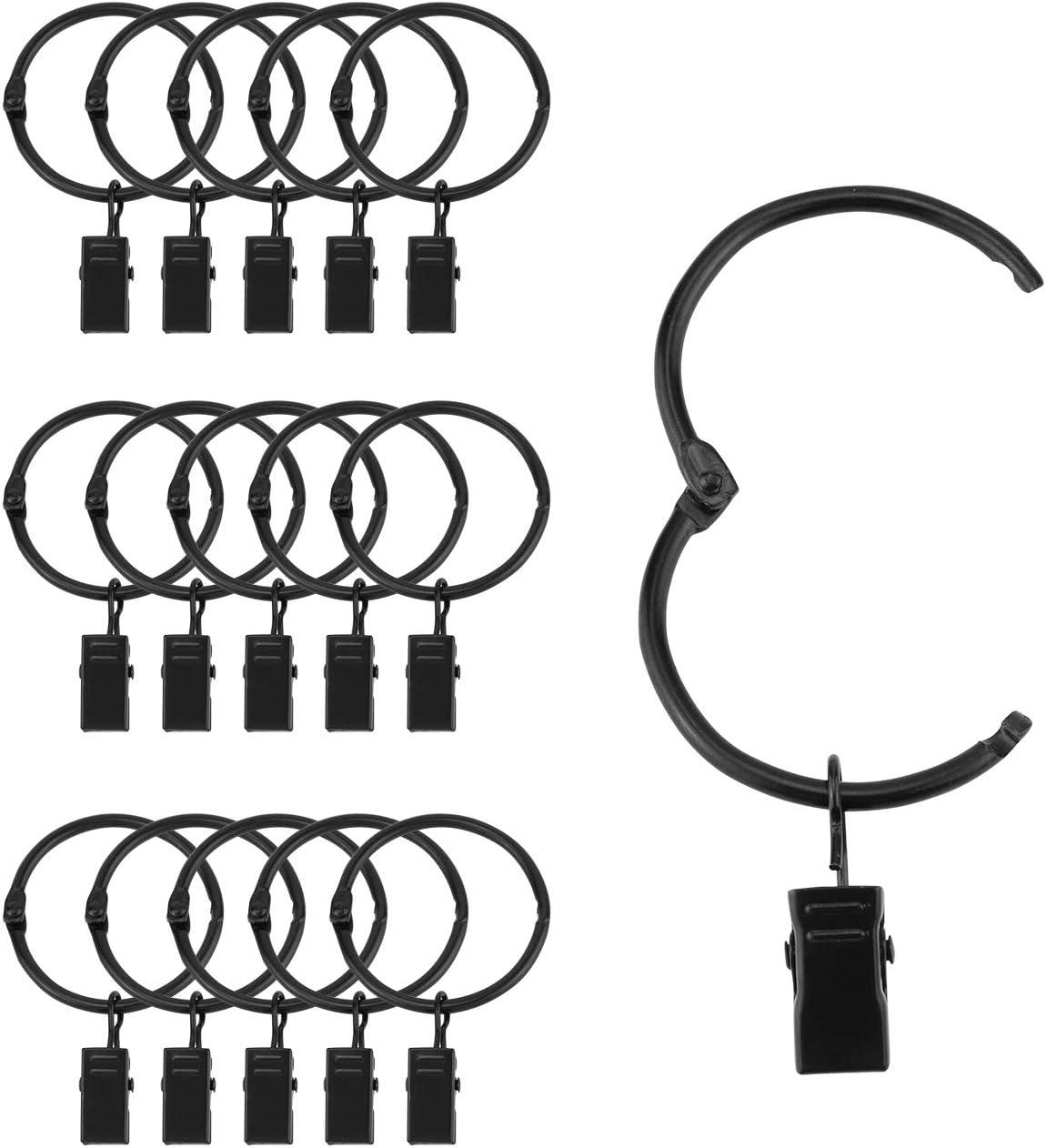 40 Pack Curtain Rings with Clips, Drapery Clips with Rings, Hangers Drapes Rings 1.26 Inch Interior Diameter, Fits up to 1 Inch Curtain Rod, Vintage Black Black 1.26" I D 40 Pack