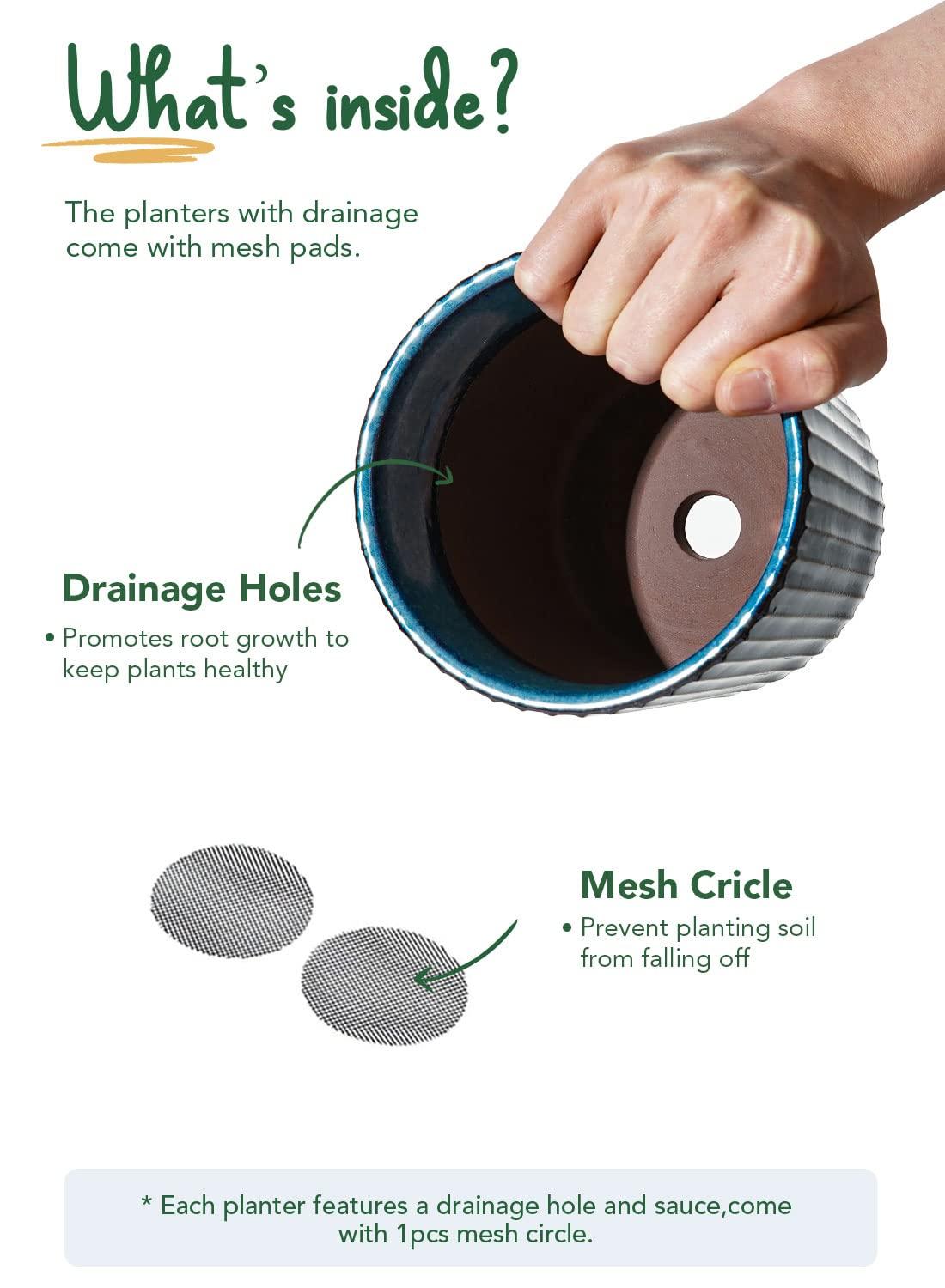 BEMAY 5.5" Plant Pots, Ceramic Indoor Planters with Drainage and Tray, Set of 2 Flower Pots for Succulent,Plants, Reactive Glaze Blue