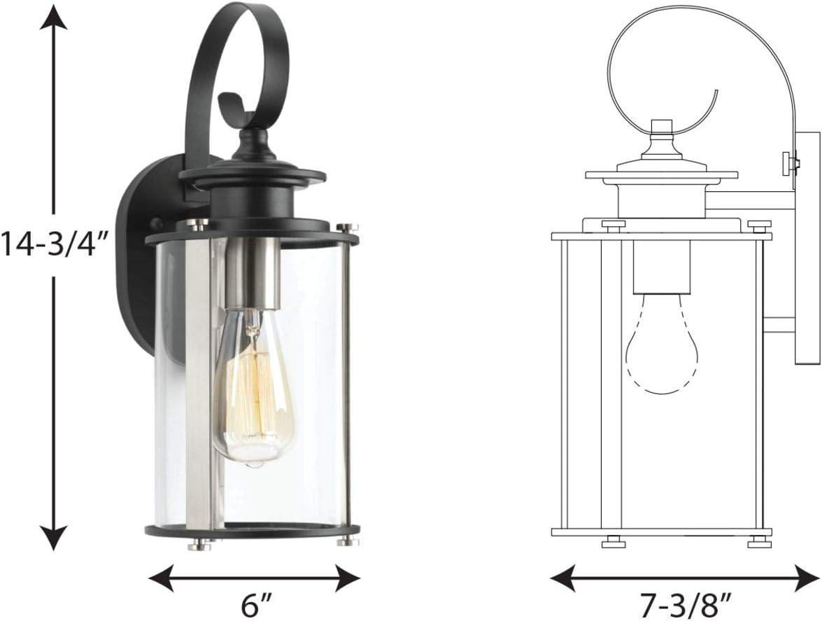 Progress Lighting Squire 1-Light Small Wall Lantern, Steel, Black Finish, Clear Glass Shade