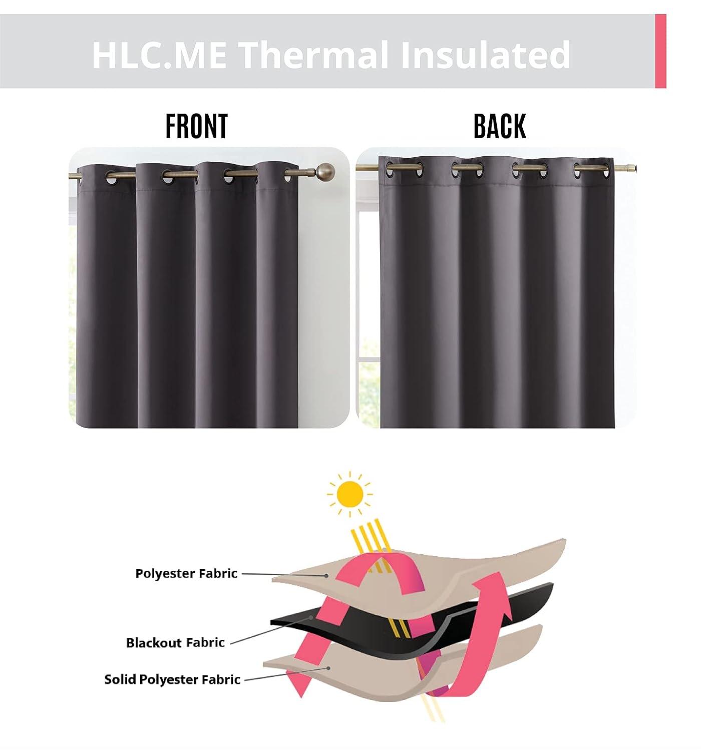 HLC.ME Oxford Curtains for Living Room, Room Darkening Energy Saving, Insulated Darkening Window Grommet Panels, Set of 2 - Charcoal, 52 W x 84 L