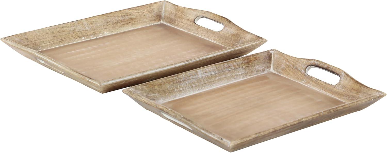 Set of 2 Brown Whitewashed Mango Wood Serving Trays