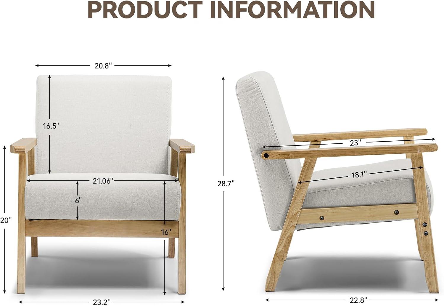 Beige Upholstered Wood Frame Ergonomic Accent Chair