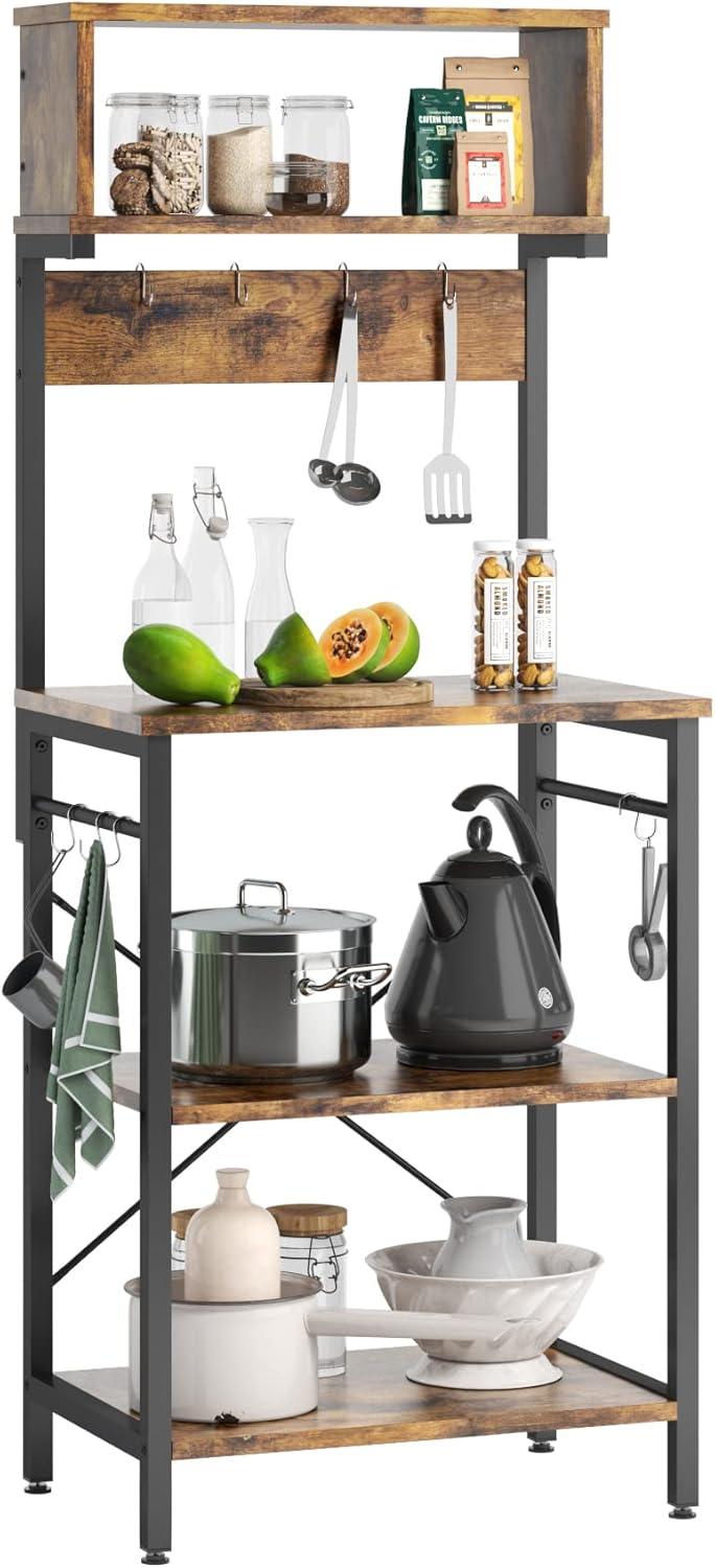 Bestier Kitchen Baker's Rack Microwave Oven Stand Kitchen Shelf with Hutch 8 Side Hooks Coffee Station Utility Storage Shelf for Kitchen Dining Room Living Room