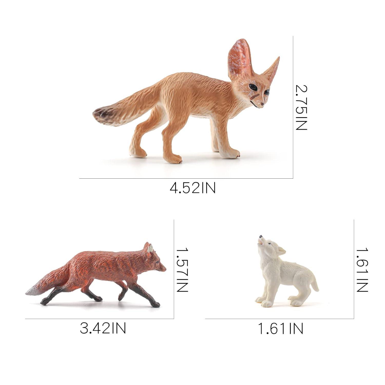 3PCS Desert Fox Figure Wolf Figurine Set Forest Woodland Animal Figurines Toys Set Plastic Animals Figure Gift for Kids Birthday 3 4 5 6 Year Old