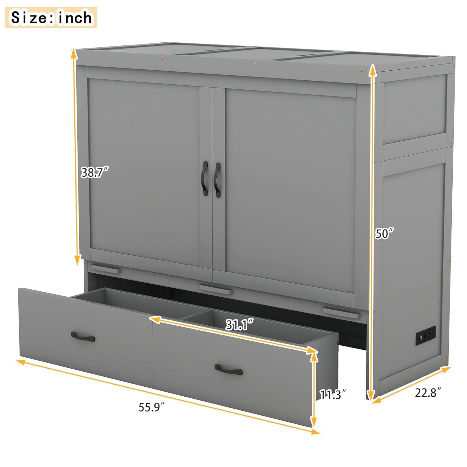 Harper & Bright Designs Full Size Murphy Bed with USB Port and a Large Drawer, Space-Saving Wall Bed for Multipurpose Guest Room or Home Office - White