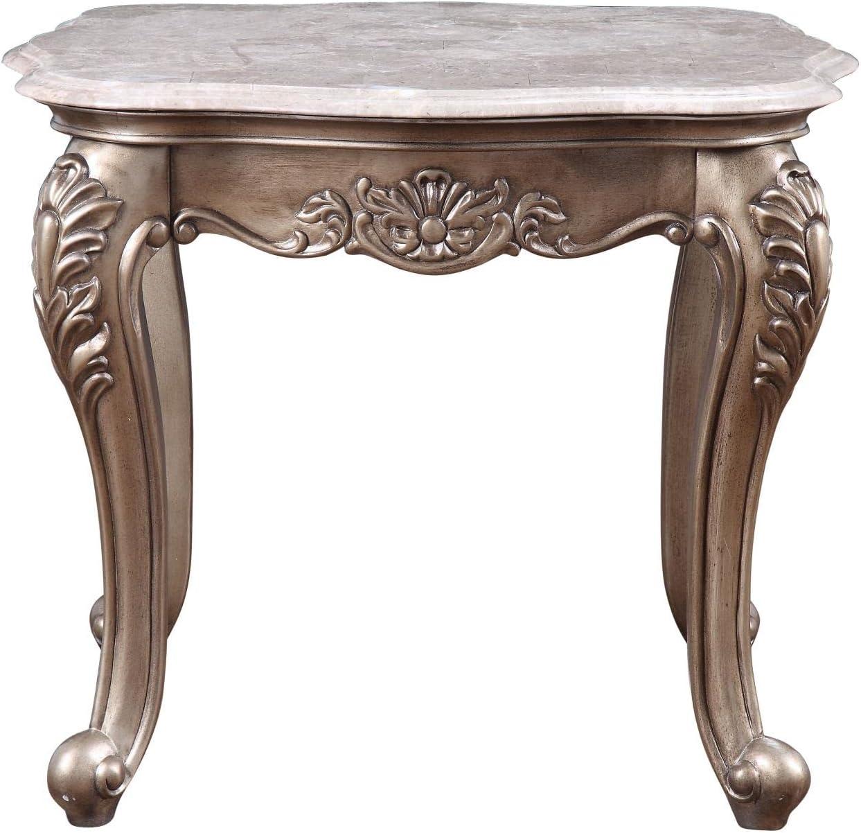 Jayceon Classic Queen Anne Legs Marble Top End Table in Champagne