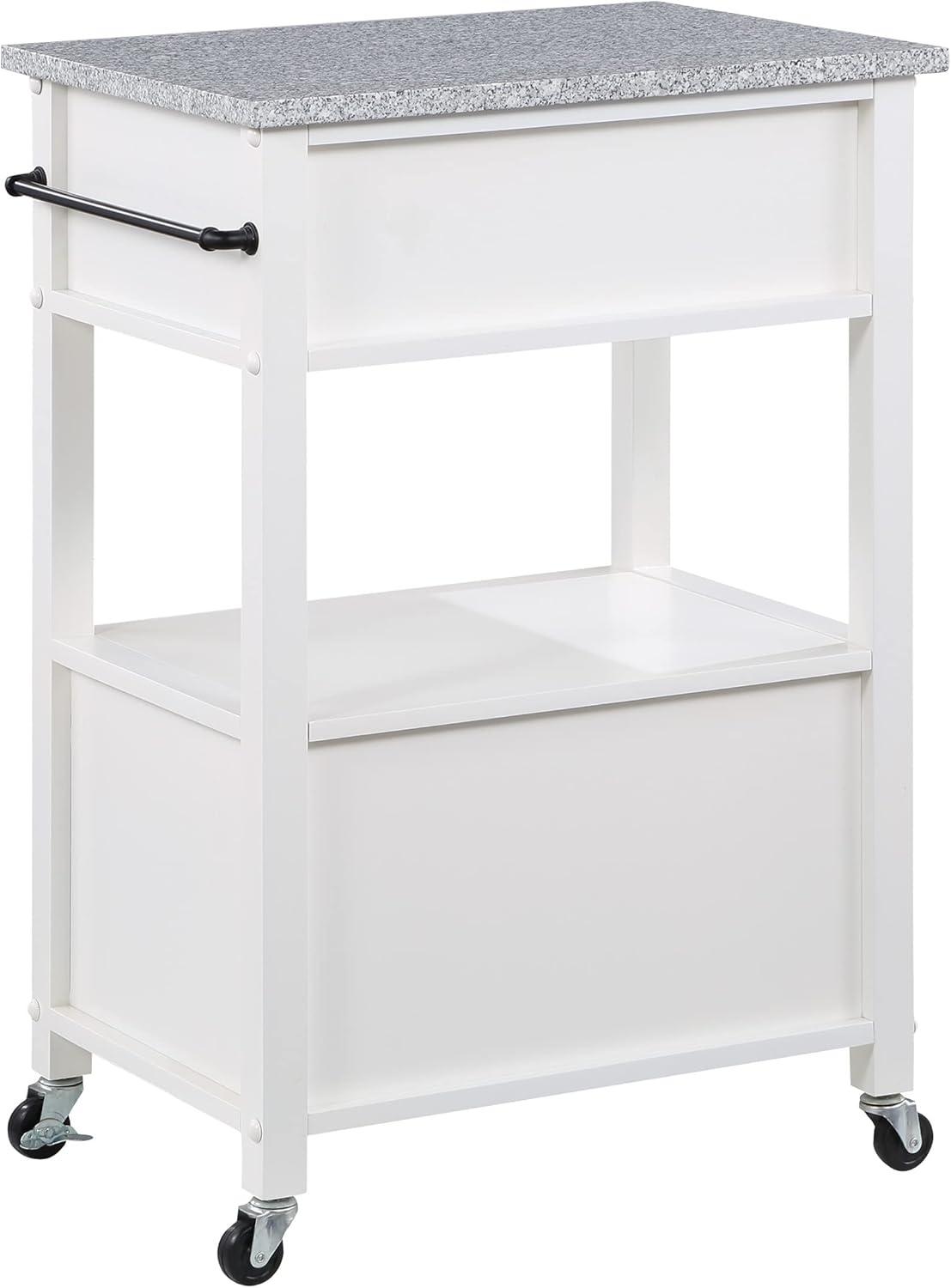 Fairfax Engineered Wood Kitchen Cart with Granite Top and White Base